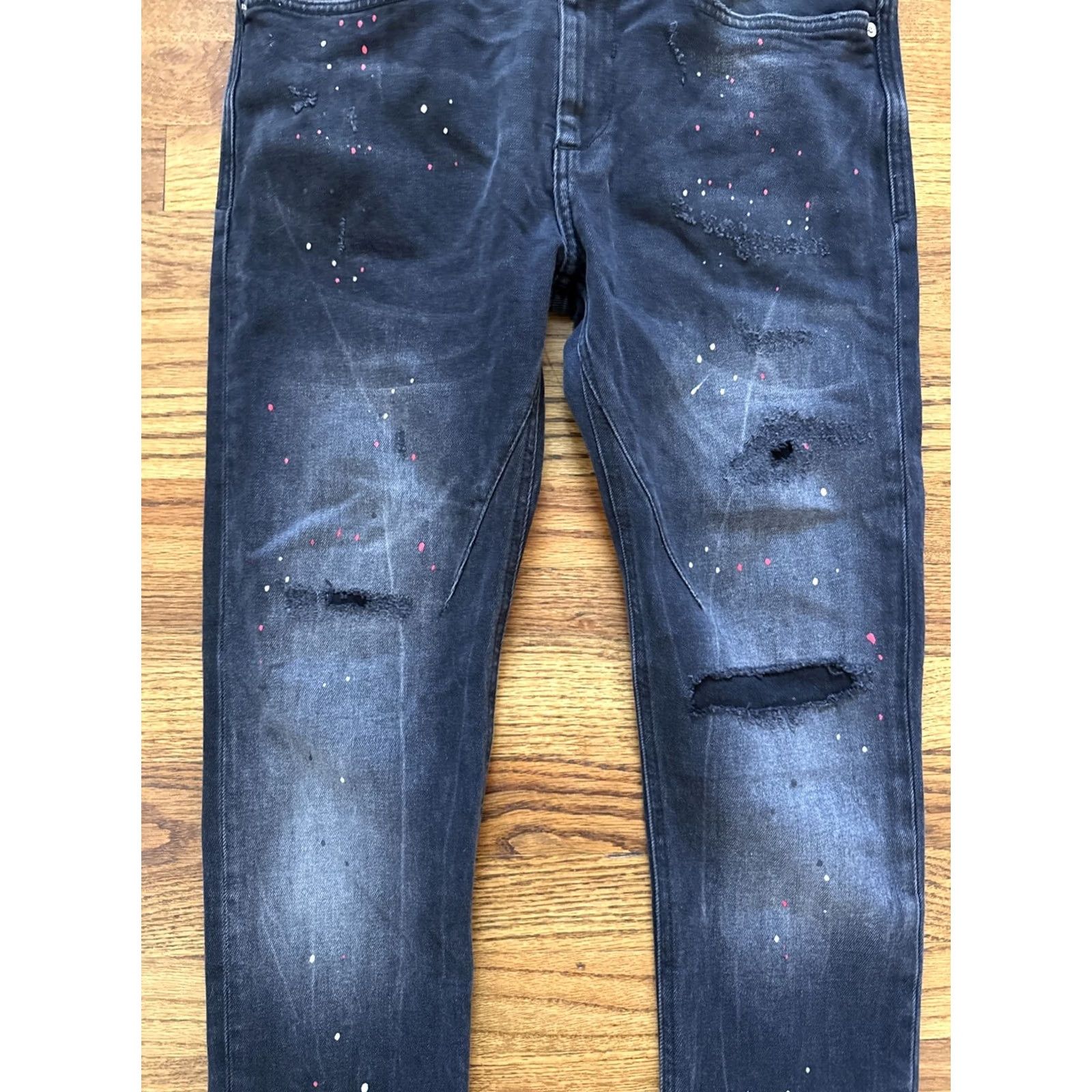 Zara VINTAGE Zara Jeans Men’s 31x32 Black Distressed Skinny Denim Paint Splatters C25 Size US 31 - 3 Thumbnail