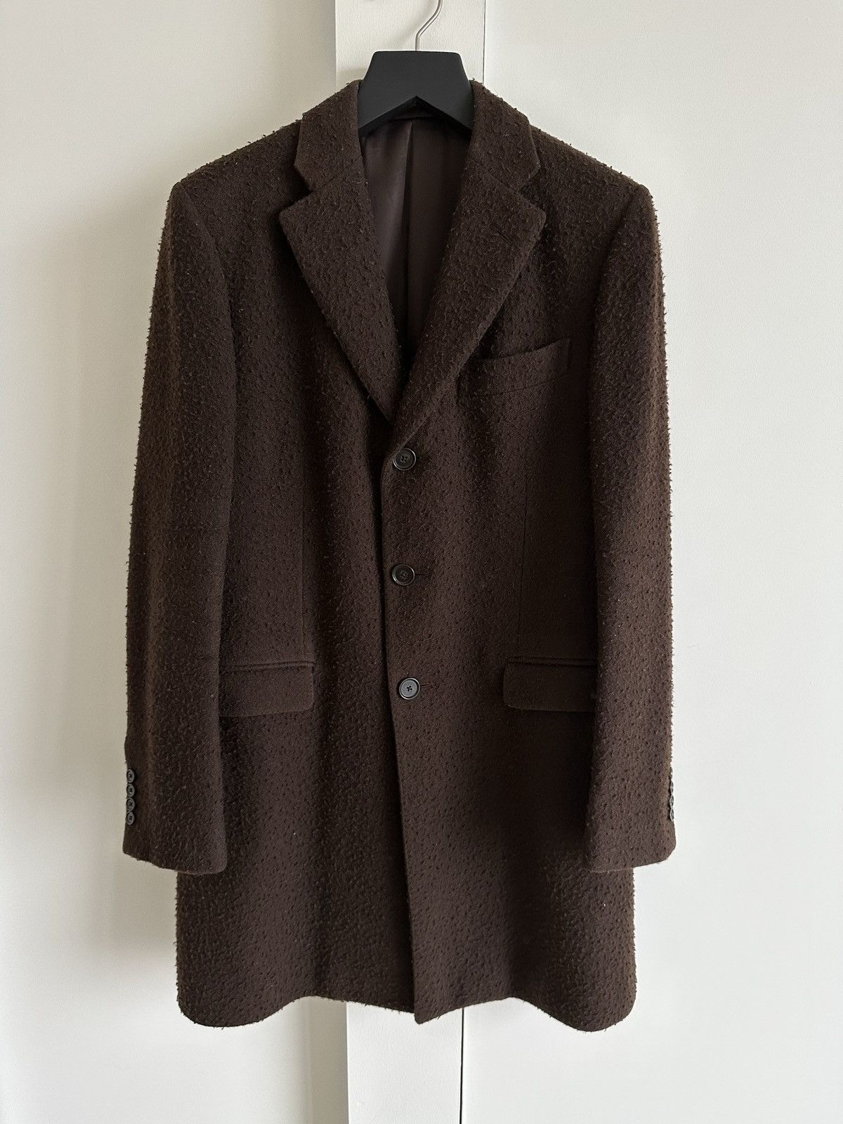 Caruso Chocolate Brown Wool Boucle Overcoat Size US L / EU 52-54 / 3 - 1 Thumbnail