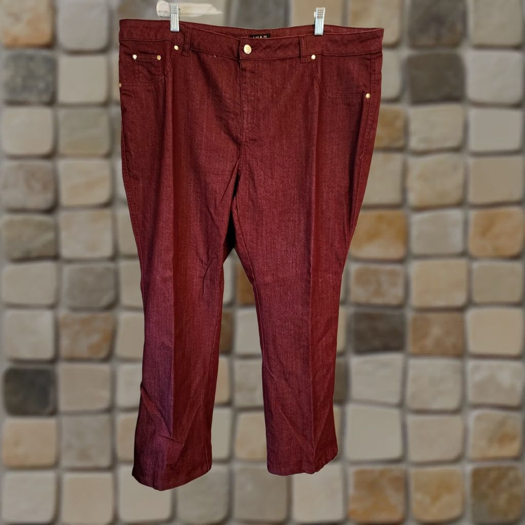 Denime IMAN Wine Women's Jeans 2X Short Straight Leg Stretch Denim Pull-on Mid-Rise Size 40" / US 18 - 1 Thumbnail