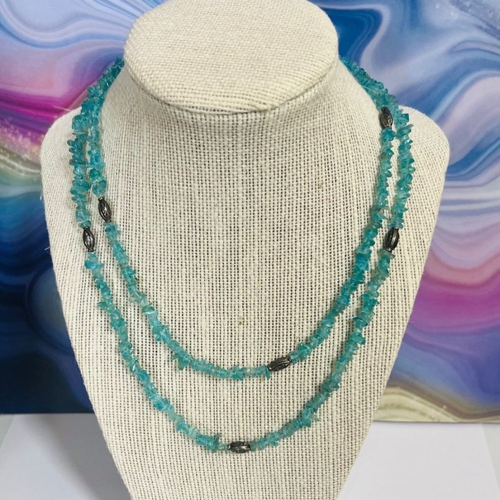 & Other Stories Vintage - India 925 Silver Clear Blue Apatite Chips Necklace Size ONE SIZE - 2 Thumbnail