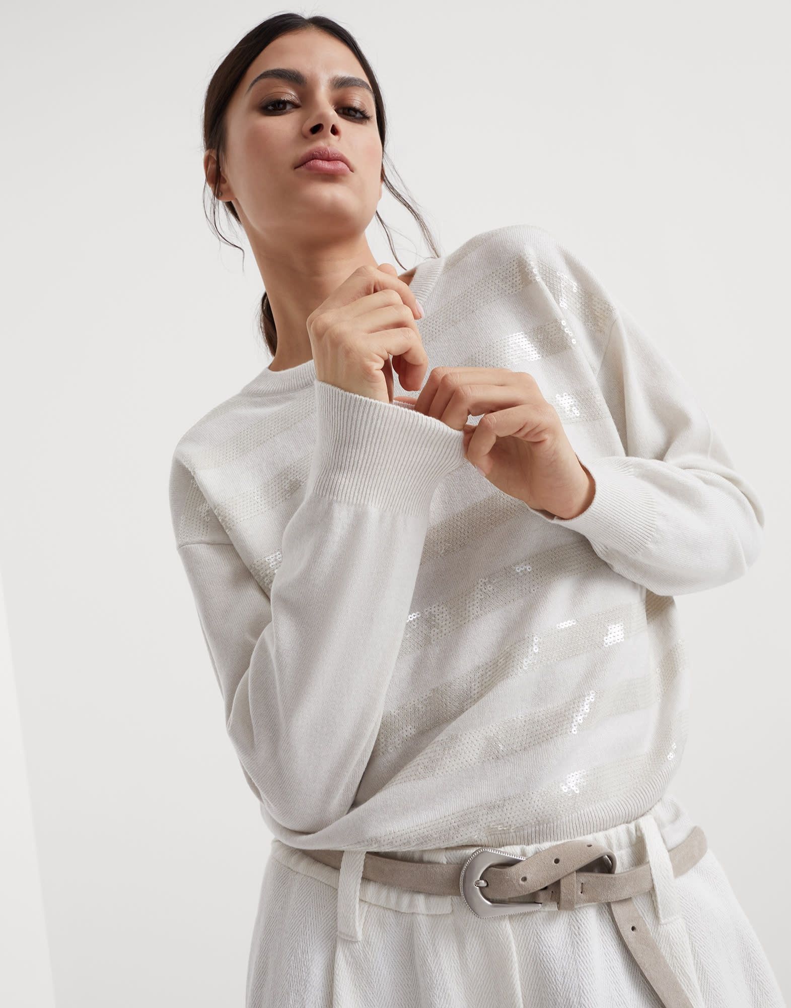 Brunello Cucinelli o1w1db10825 Cashmere Sweater in Open White Size L / US 10 / IT 46 - 3 Thumbnail