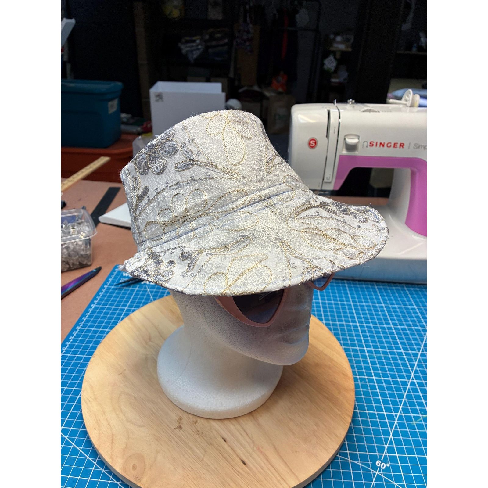 Other Upcycled Metallic Floral Bucket Hat – White Felt, Size Small Size ONE SIZE - 8 Thumbnail