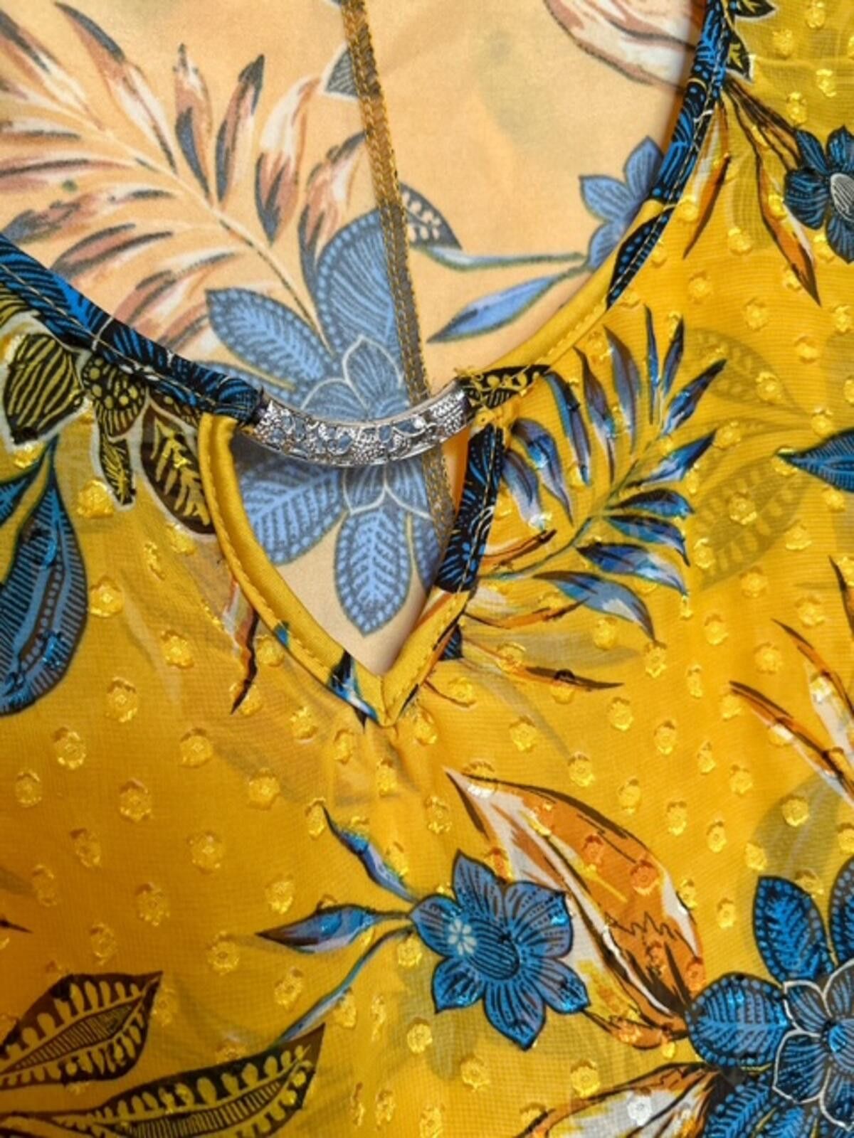 Industry of All Nations Notations Woman Yellow Floral Print Blouse 3X Size 3XL / US 20-22 - 4 Thumbnail