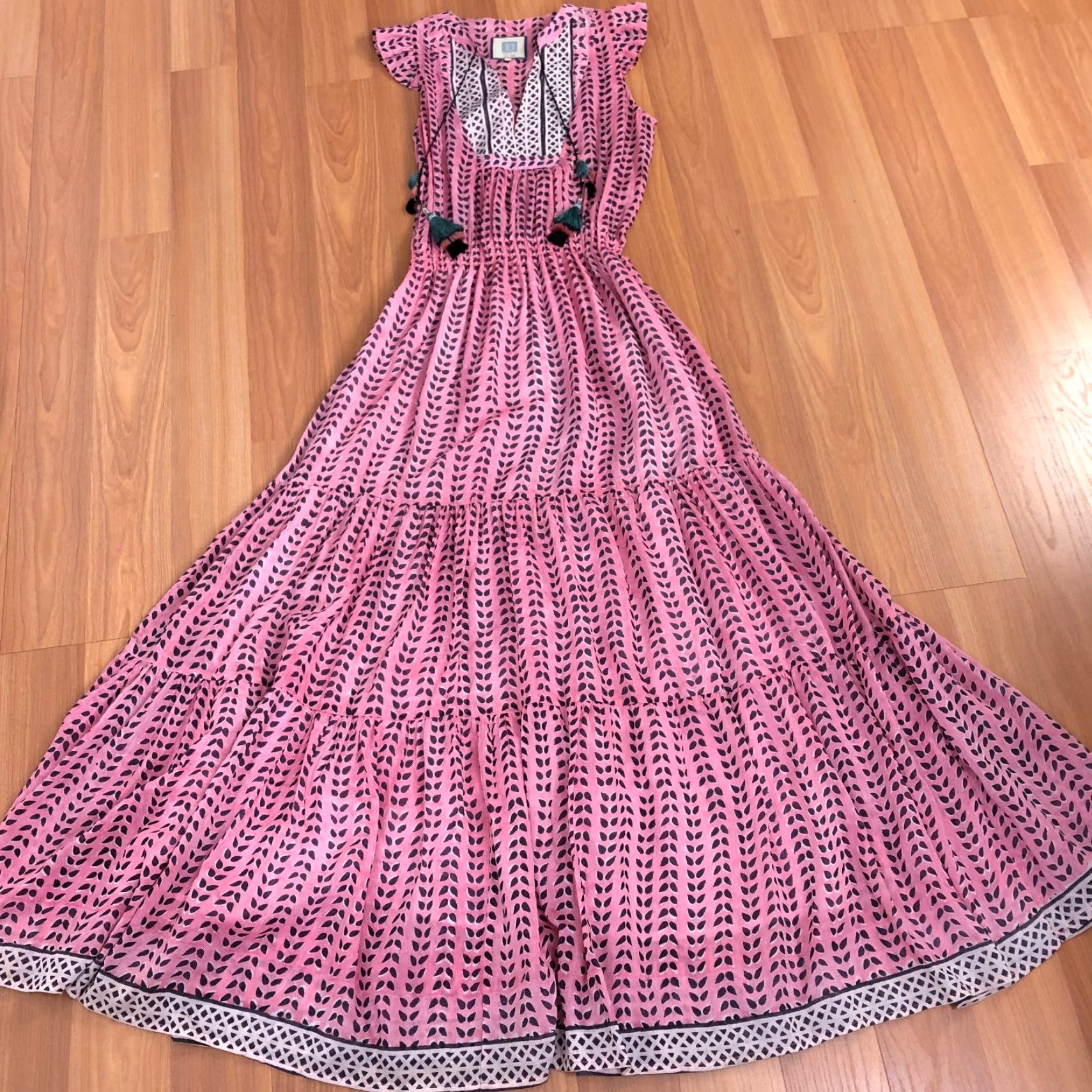 Bell Bell Maxi Dress Pink Cotton Silk A-Line Sleeveless V-Neck 58" Long Regular S Womens Bell Vintage: No Size S / US 4 / IT 40 - 5 Thumbnail