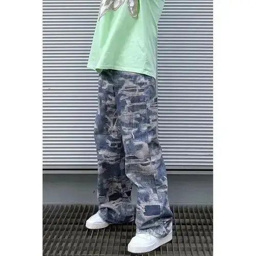 Jean Tie-dye Print Flared Wide-Leg Jeans Size US 29 - 1 Thumbnail