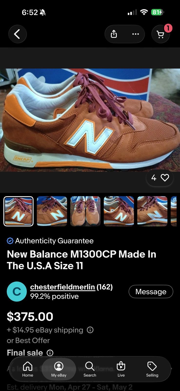 New Balance ‘Rust’ M1300CP New Balance - made in USA Size US 11.5 / EU 44-45 - 2 Thumbnail
