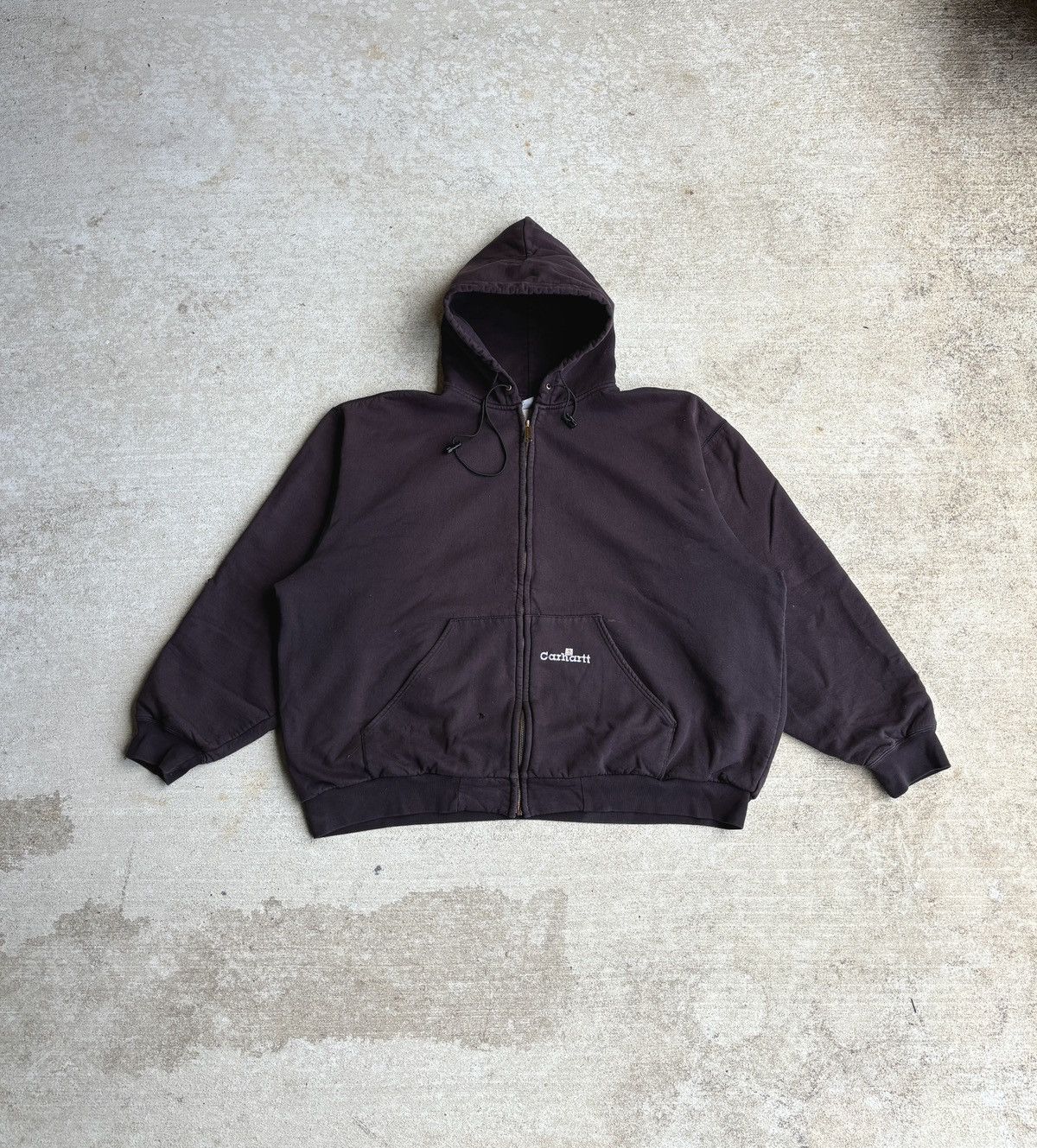 image of Crazy Baggy Vintage Carhartt Zip Up Hoodie Thermal Lined in Black, Men's (Size 2XL)