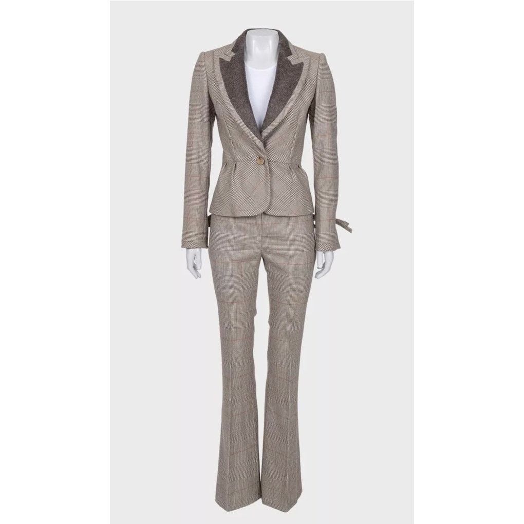 Gianfranco Ferre Gianfranco Ferre Chic Beige Wool Checked Suit - IT38/XS Size XS / US 0-2 / IT 36-38 - 1 Thumbnail