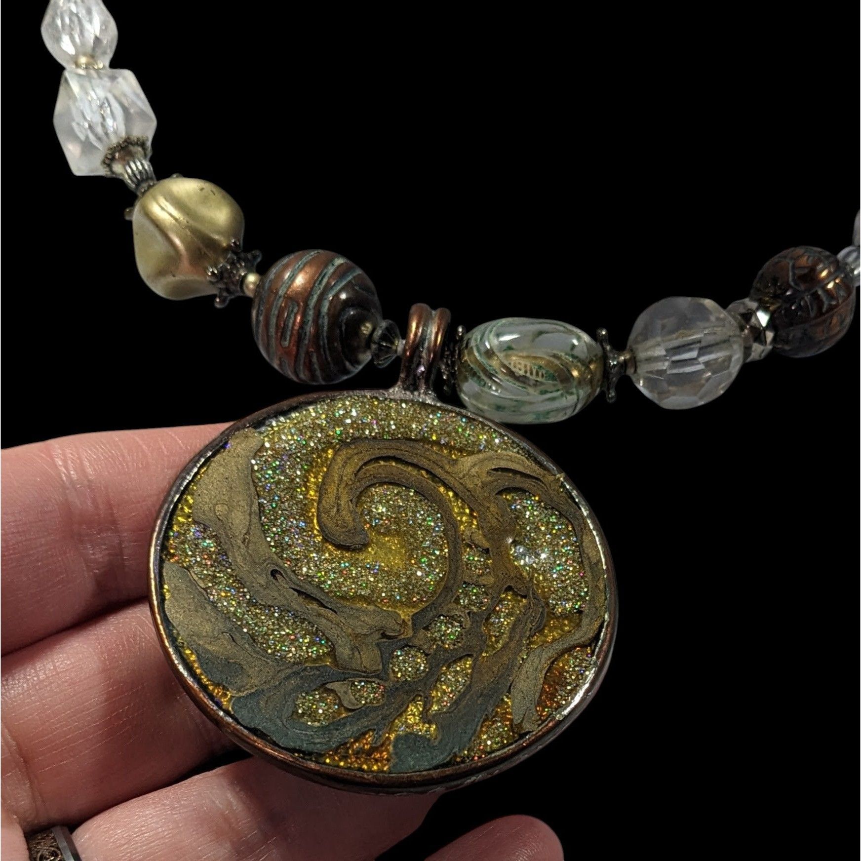 Other Retro Bohemian Glitter Medallion Beaded Coil Necklace Size ONE SIZE - 4 Thumbnail