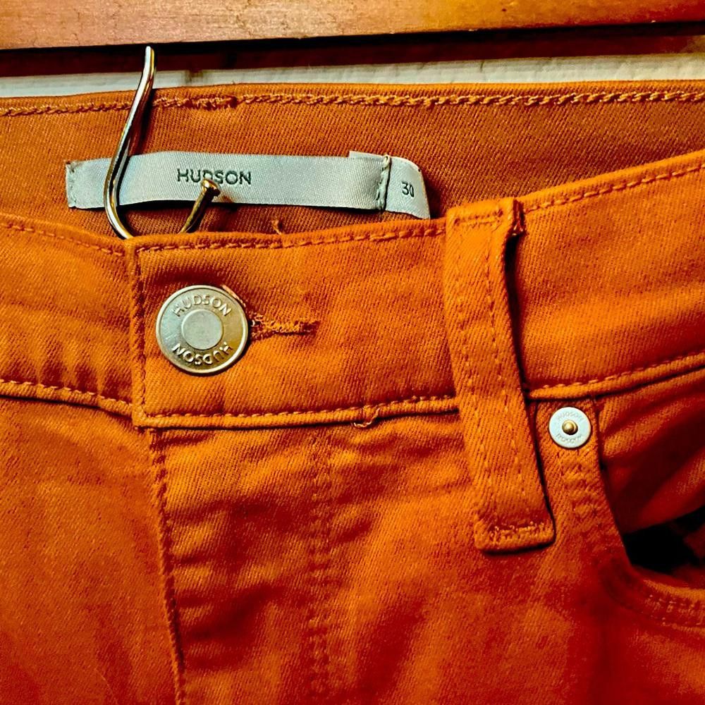 Designer HUDSON Cognac Brown Coated Long Flare Long Jeans Size 30 Size 30" / US 8 / IT 44 - 3 Thumbnail