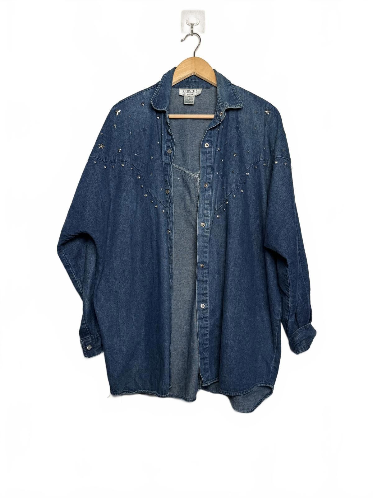 Other Vintage Oversize Denim Jean Studded Button Shirt Size XL / US 12-14 / IT 48-50 - 2 Thumbnail