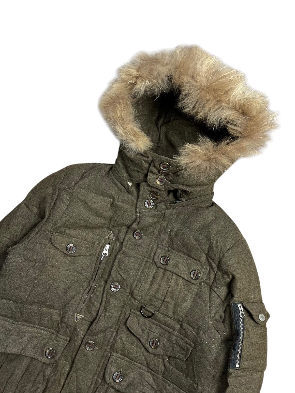 If Six Was Nine 2000s Simplicite - Fur Raccoon Hoodie Wool Cargo Jacket Size US M / EU 48-50 / 2 - 5 Thumbnail