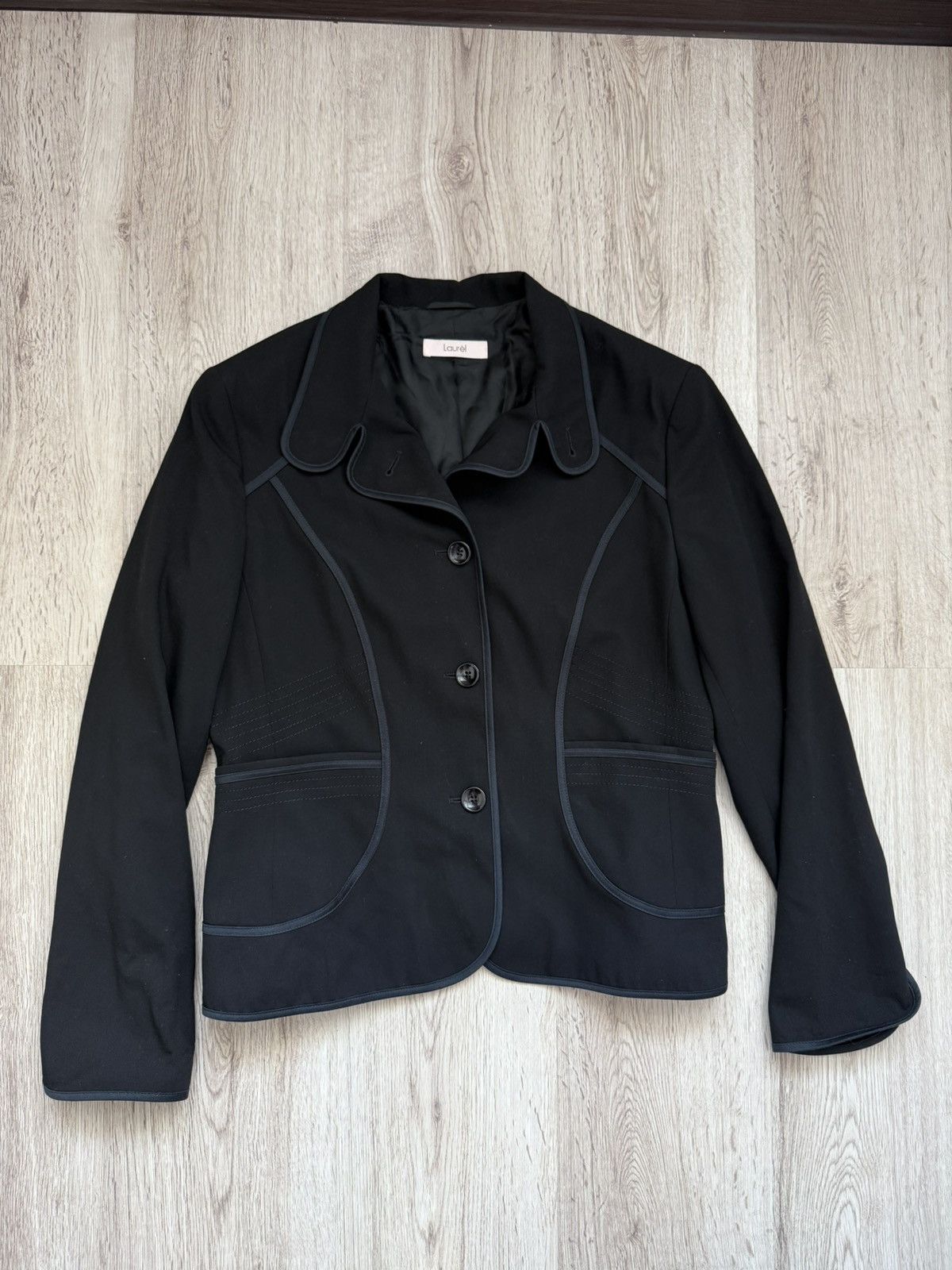 Laurel Laurel Black Virgin Wool Blazer Stitched Line Detail Size 42 Size M / US 6-8 / IT 42-44 - 1 Thumbnail