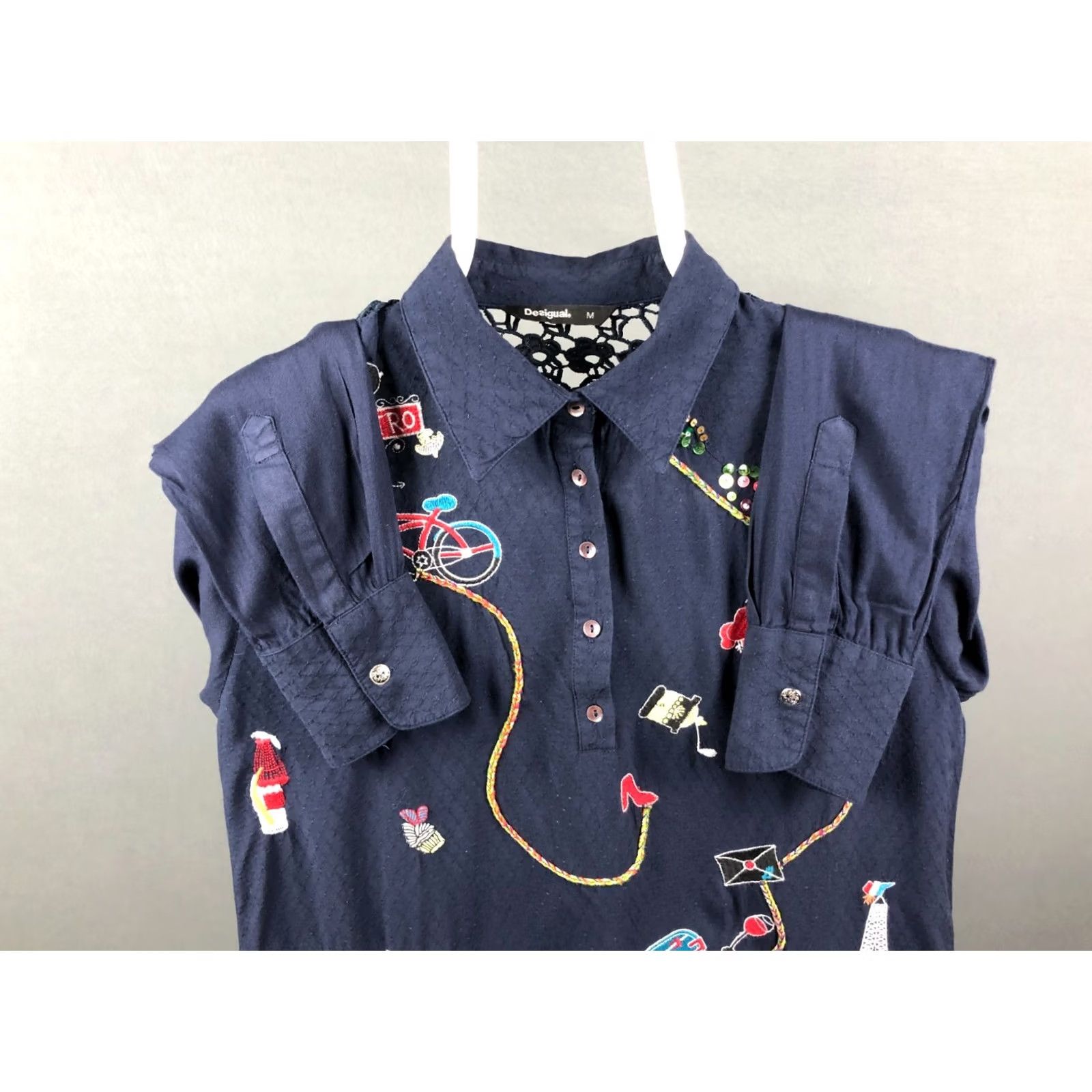Desigual Desigual Women's Blouse M Dark Blue Cotton Embroidered Size M / US 6-8 / IT 42-44 - 5 Thumbnail