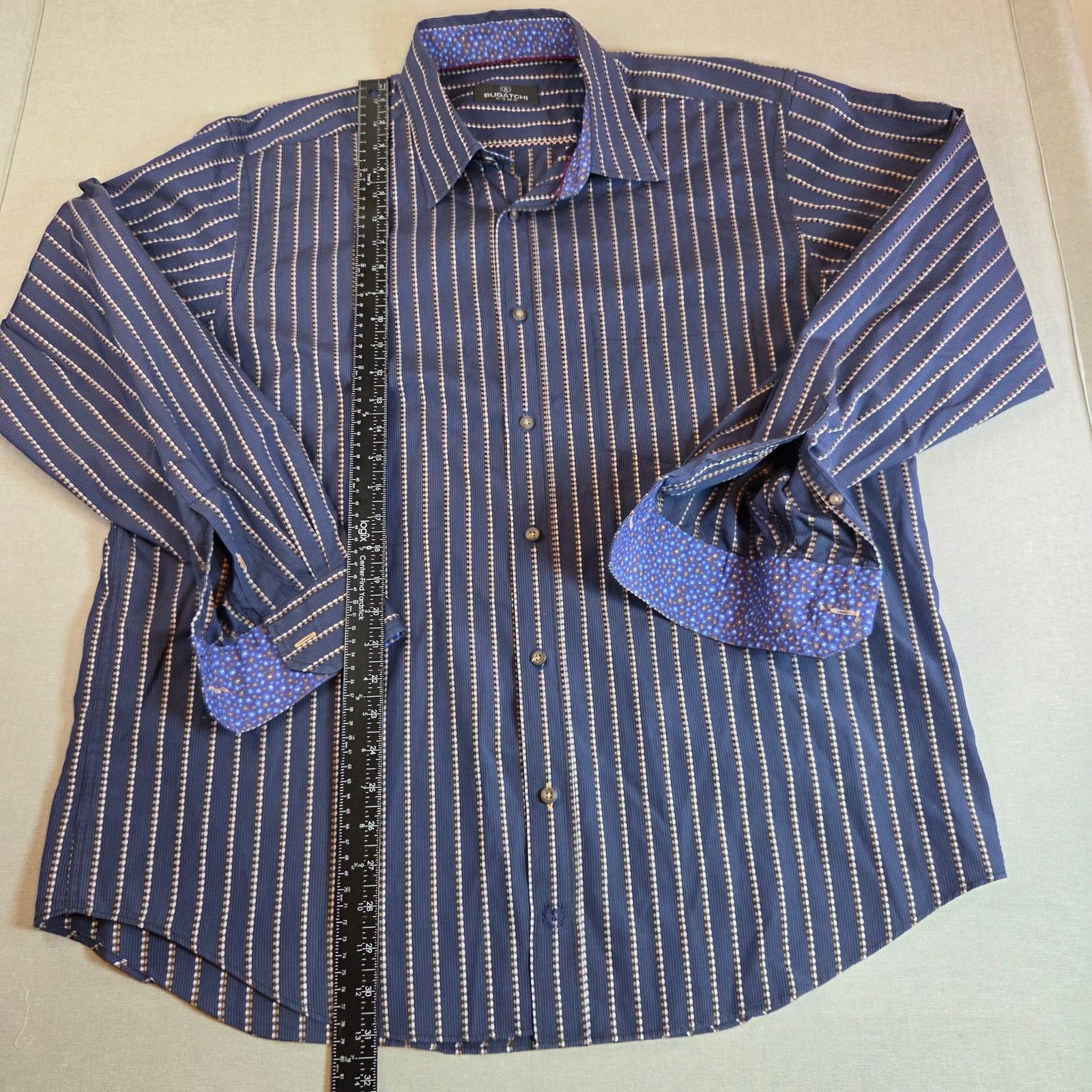 BUGATCHI Bugatchi Uomo XL Blue Stripe Cotton Button Down Shirt Size US XL / EU 56 / 4 - 8 Thumbnail