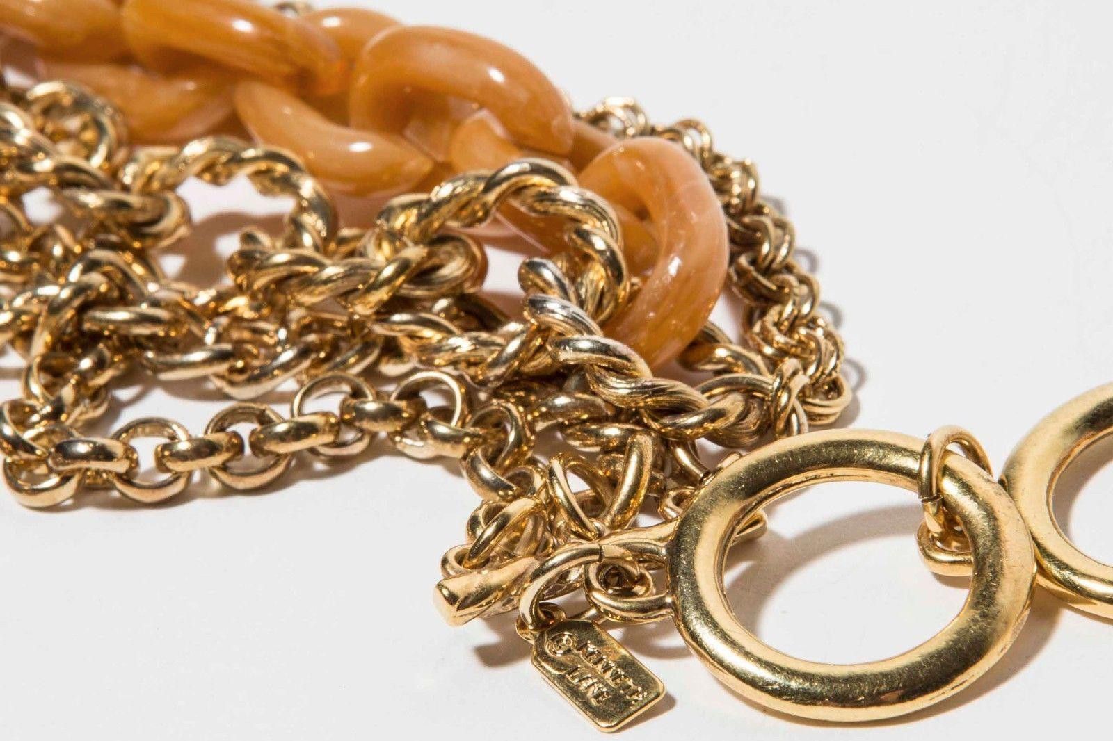 Designer 14k Gold Chain and Orange Plastic Multi Strand Necklace Size ONE SIZE - 2 Thumbnail