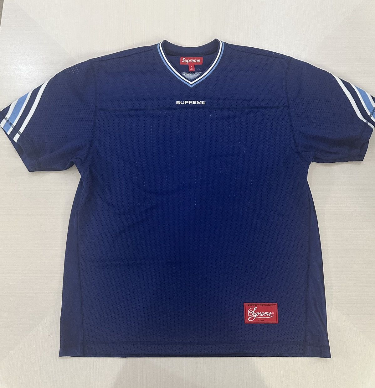 Supreme Supreme Angels Pond Stripe Rugby Large Navy Purple | Grailed