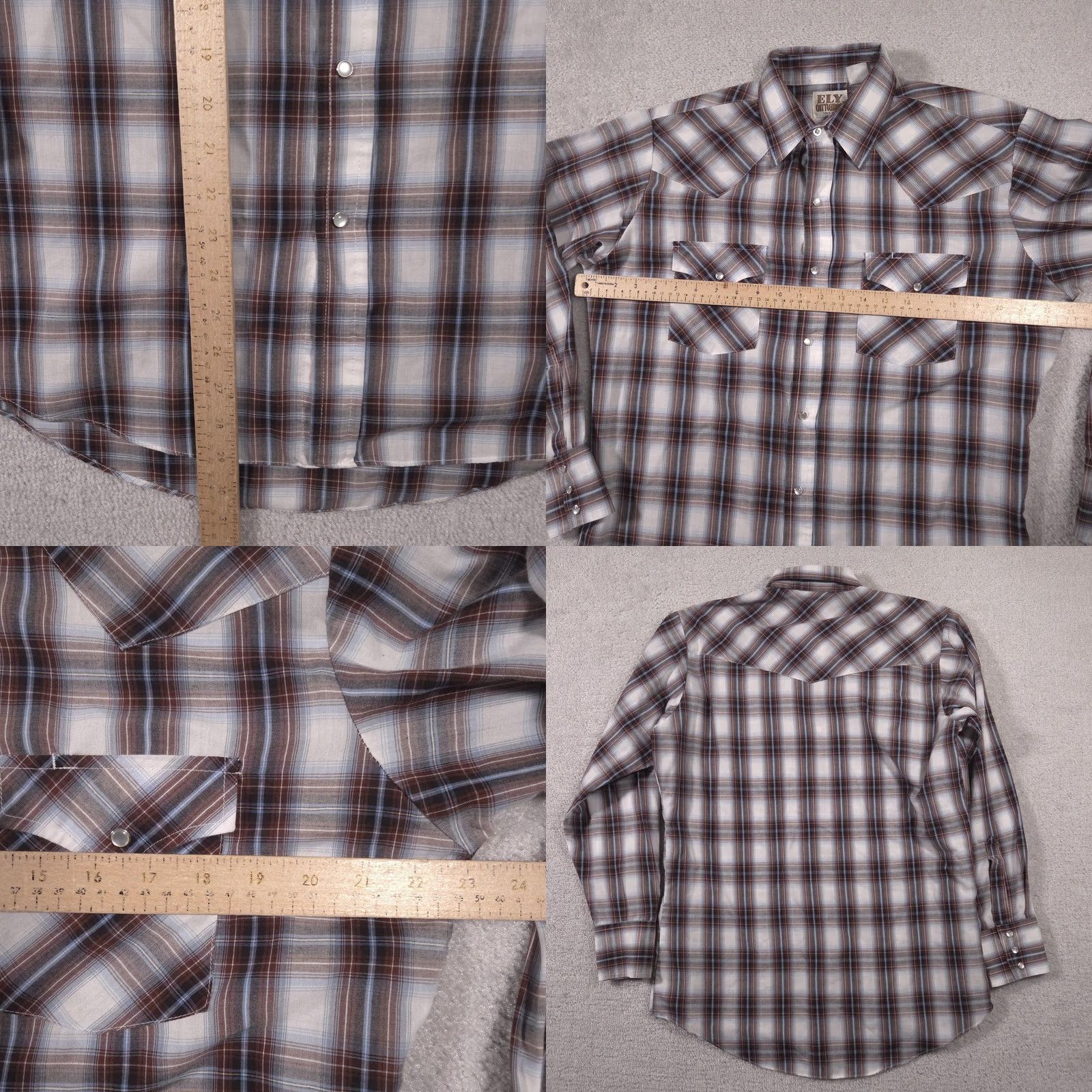 Vintage VINTAGE Ely Cattleman Shirt Mens Medium Brown Blue Plaid Western Pearl Snap Long Sleeve Size US M / EU 48-50 / 2 - 8 Thumbnail