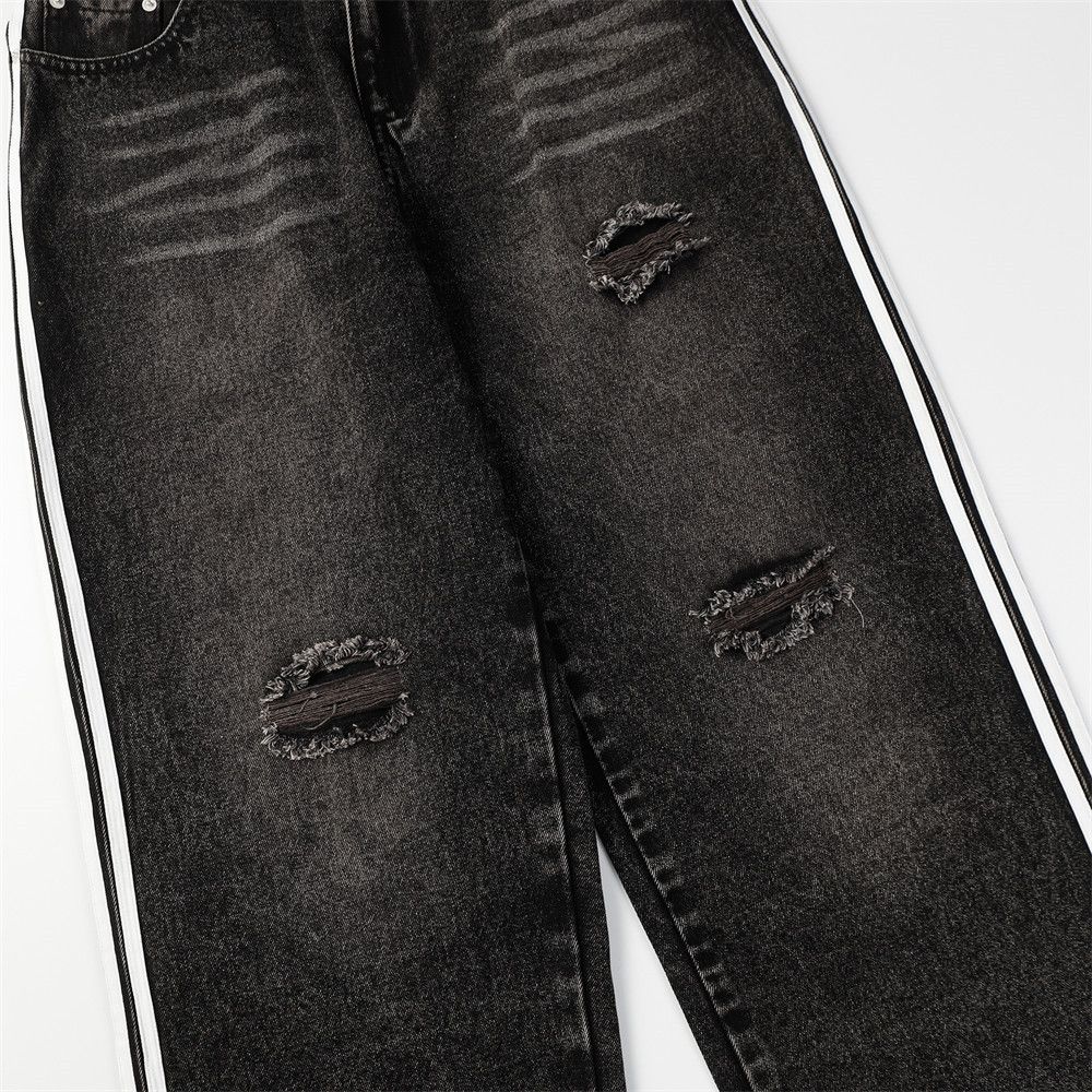 Japanese Brand × Jean American style side stripe washed distressed straight jeans Size US 32 / EU 48 - 4 Thumbnail