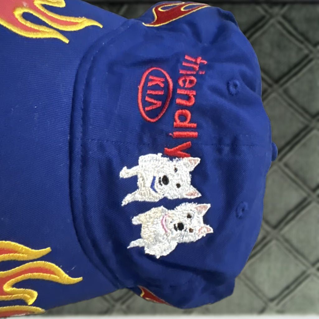 Vintage Kia Hat Cap Embroidered Flames Dogs Blue Red Baseball Cap Men One Size Cars Size ONE SIZE - 1 Thumbnail
