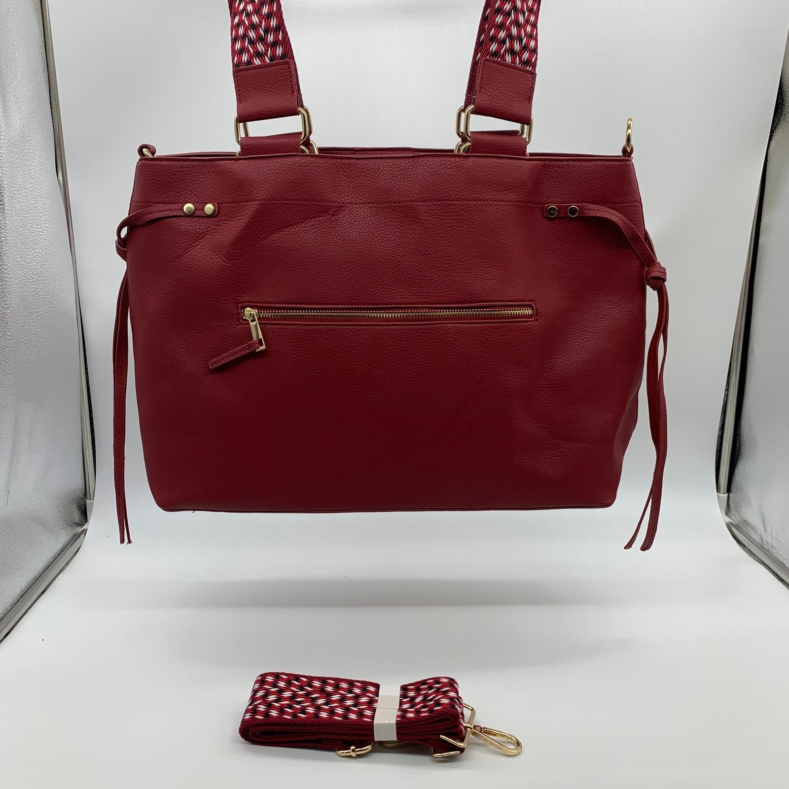 Other AHDORNED Red Purse North/South Double Handle Tote Size ONE SIZE - 8 Thumbnail
