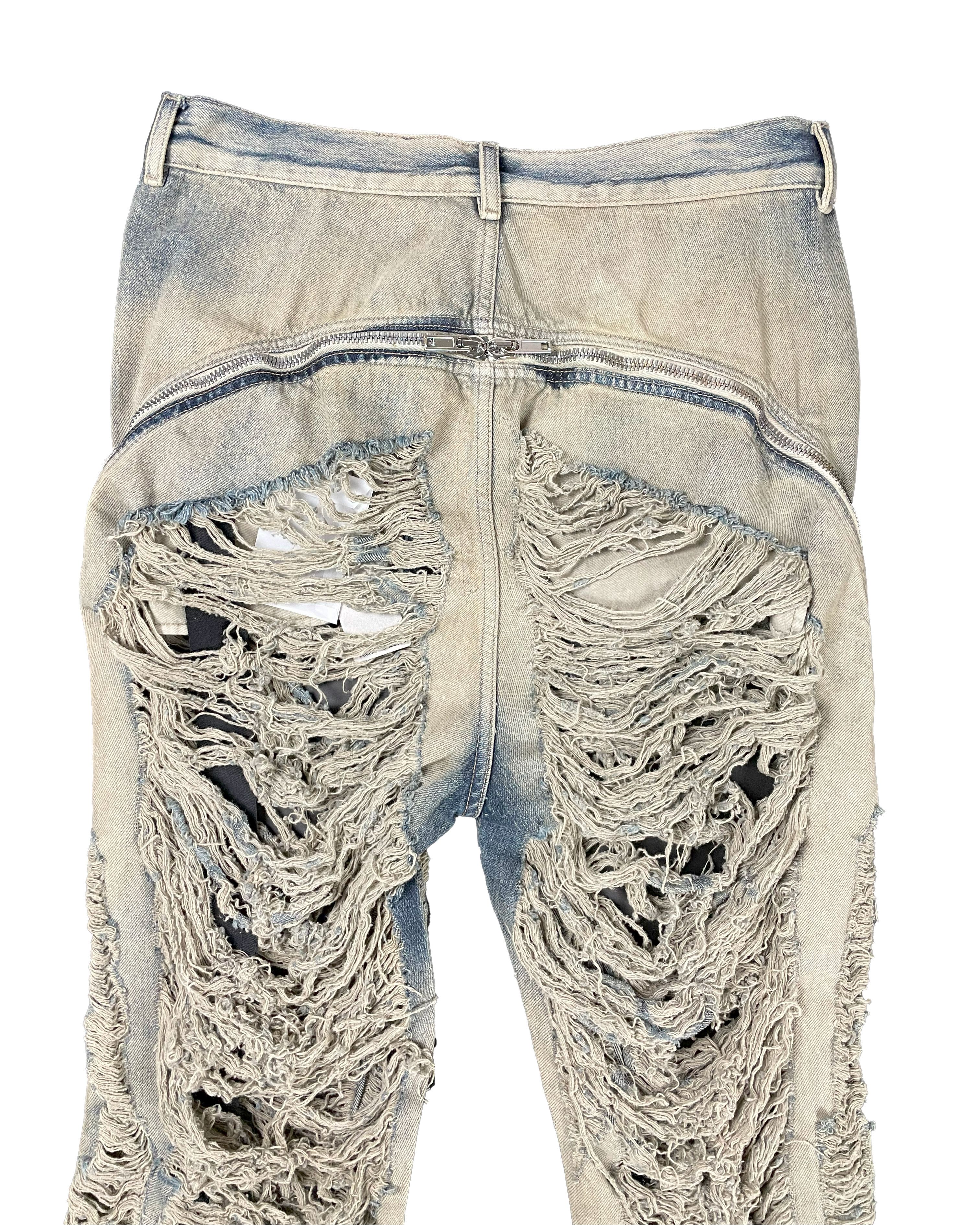 Rick Owens RUNWAY SHREDDED BOLAN BANANA DENIM FW23 LUXOR Size US 31 - 11 Thumbnail