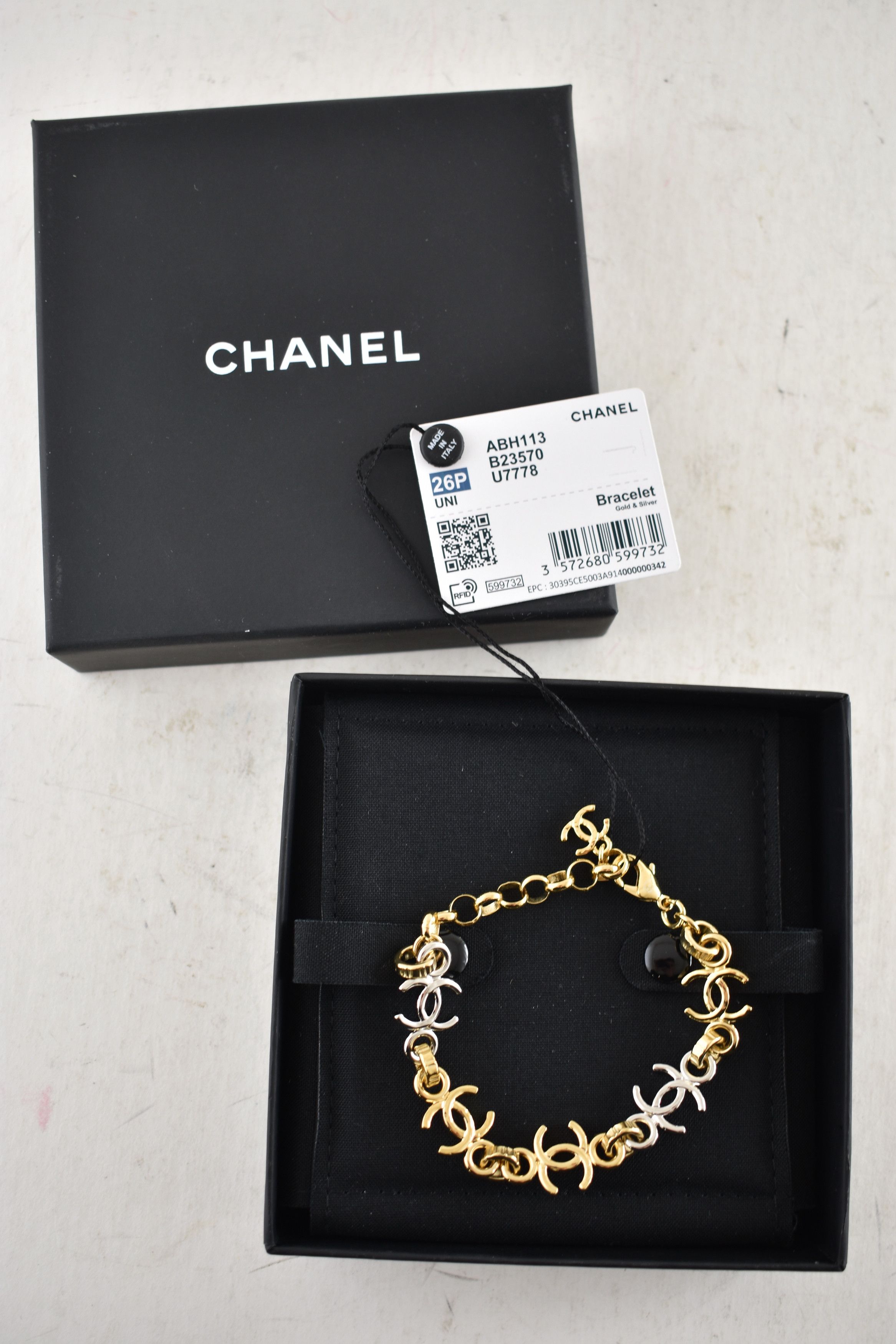 Chanel Chanel 26P Gold Silver CC Logo Link Adjustable Arm Bracelet Size ONE SIZE - 2 Thumbnail