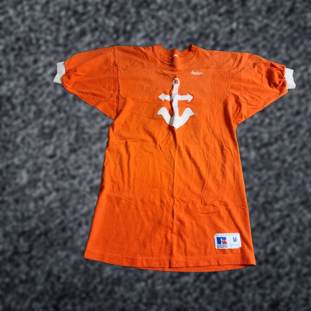 Russell Athletic VINTAGE Russell Athletic T-Shirt Mens M Football Jersey Cotton Orange 70s 80s College University Athletic Logo Size US M / EU 48-50 / 2 - 1 Thumbnail