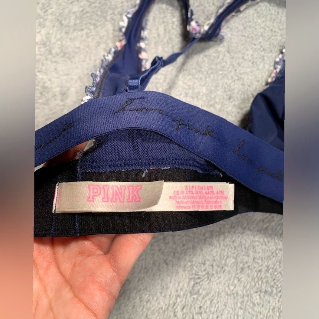 Vintage Victoria's Secret PINK Bralette Blue Floral Lace Bralette S Small Women Slim Lace Bralette Blue Floral - Victoria's Secret Pink Bralette Women S Size ONE SIZE - 5 Thumbnail