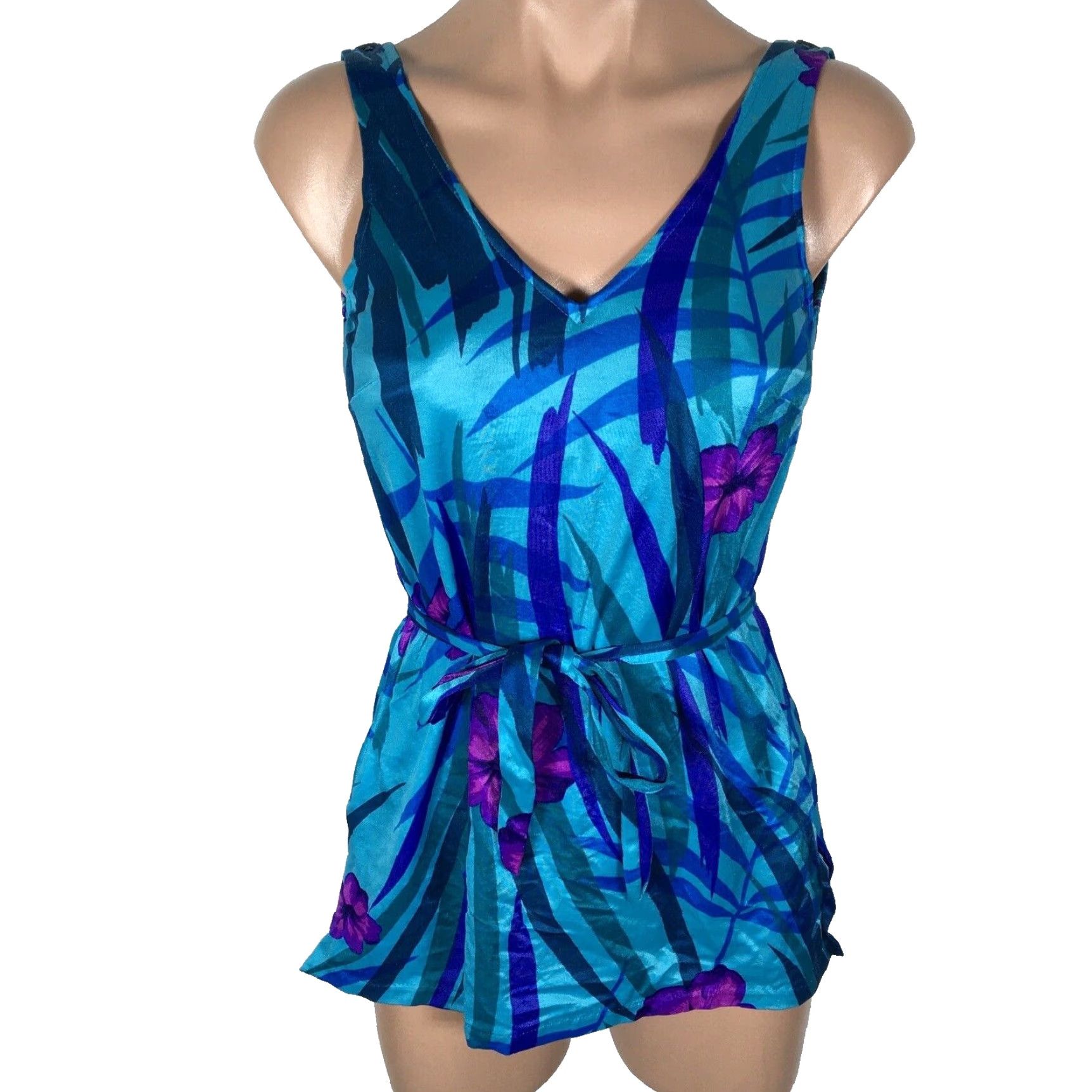 VINTAGE Maxine of Hollywood One Piece Swimdress Navy Purple Floral Swimsuit Sz 10 Women