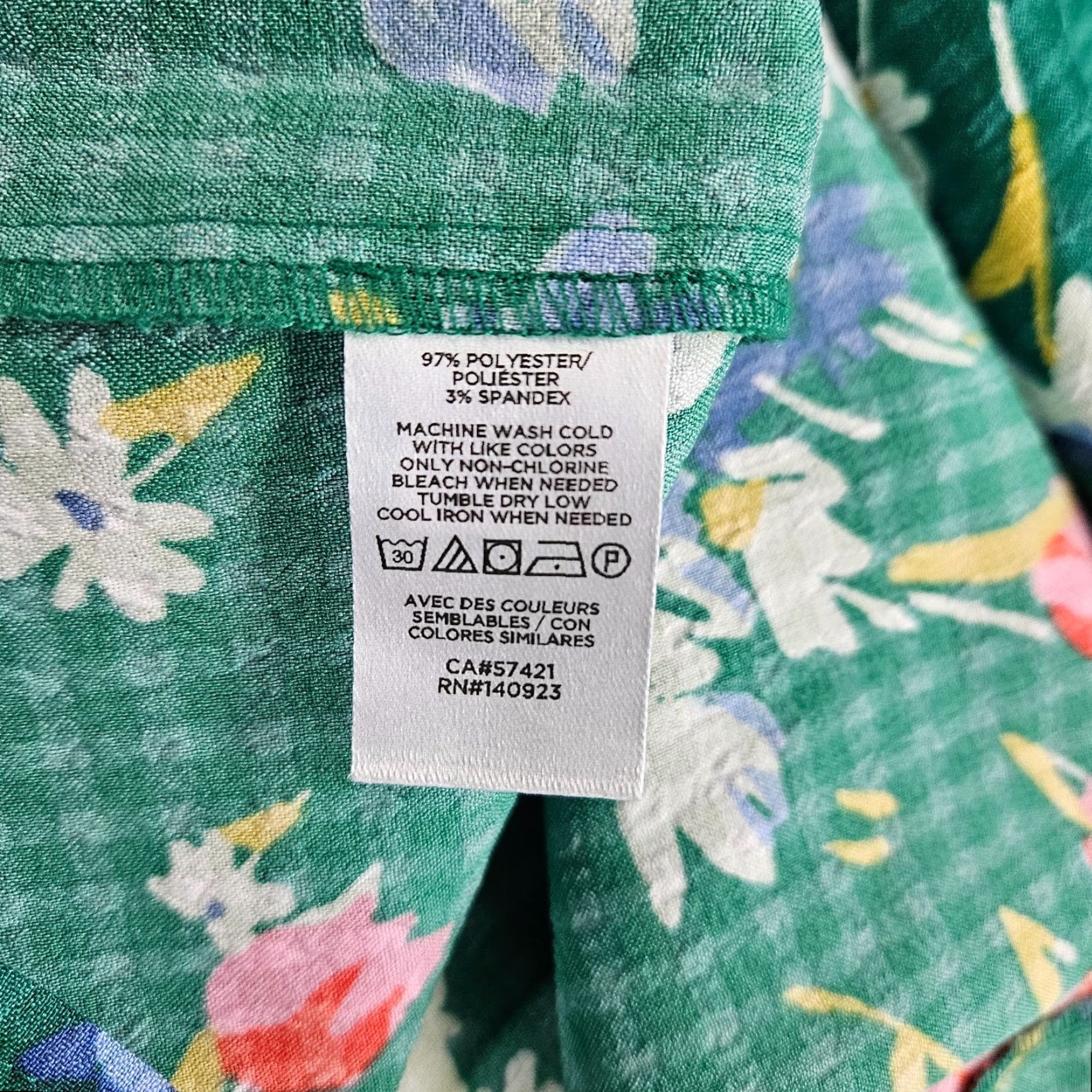 Loft Ann Taylor LOFT Womens Top XS Green Pink Floral Ruffle Long Sleeve Blouse Polyester Spandex Size XS / US 0-2 / IT 36-38 - 5 Thumbnail