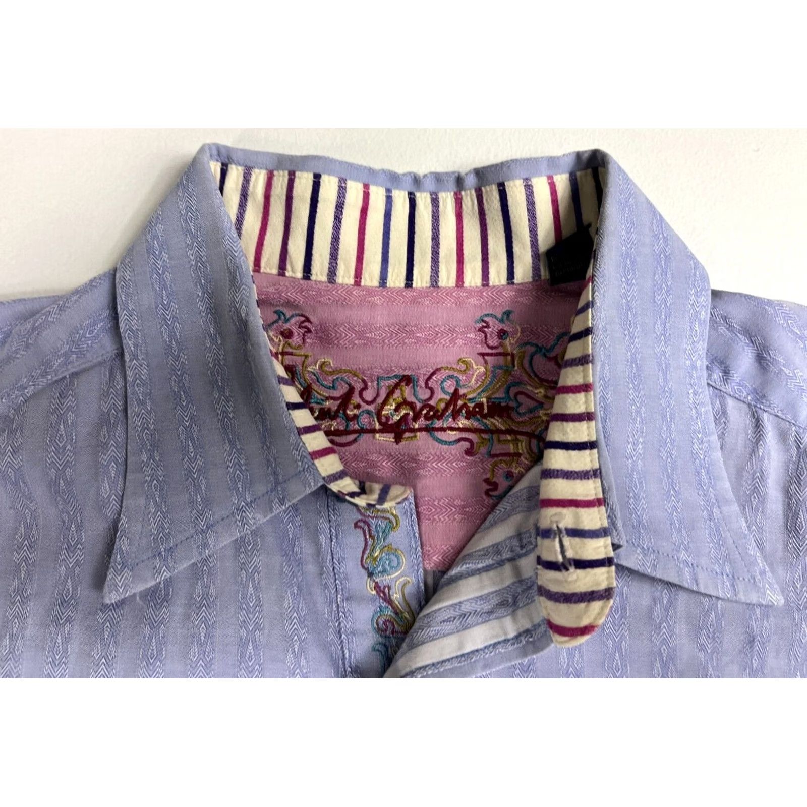 Robert Graham Robert Graham Button-Up Shirt Striped Violet 100% Cotton Men’s Sz M Regular Long Sleeve Collared Size US M / EU 48-50 / 2 - 4 Thumbnail
