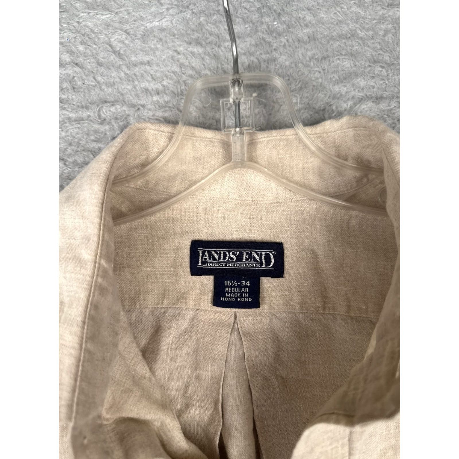 Lands' End Lands' End Mens Button-Up Shirt Beige Cotton Long Sleeve with Pockets 16.5-34 Size Regular Slimming Pocketed Casual Workwear Size US XL / EU 56 / 4 - 6 Thumbnail