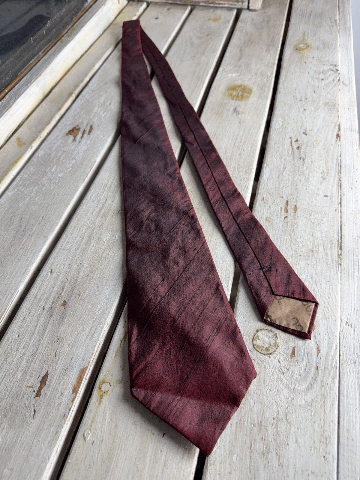 Japanese Brand Retro Vintage Japanese Le Pol Silk Tie Maroon Brush Texture Size ONE SIZE - 7 Thumbnail