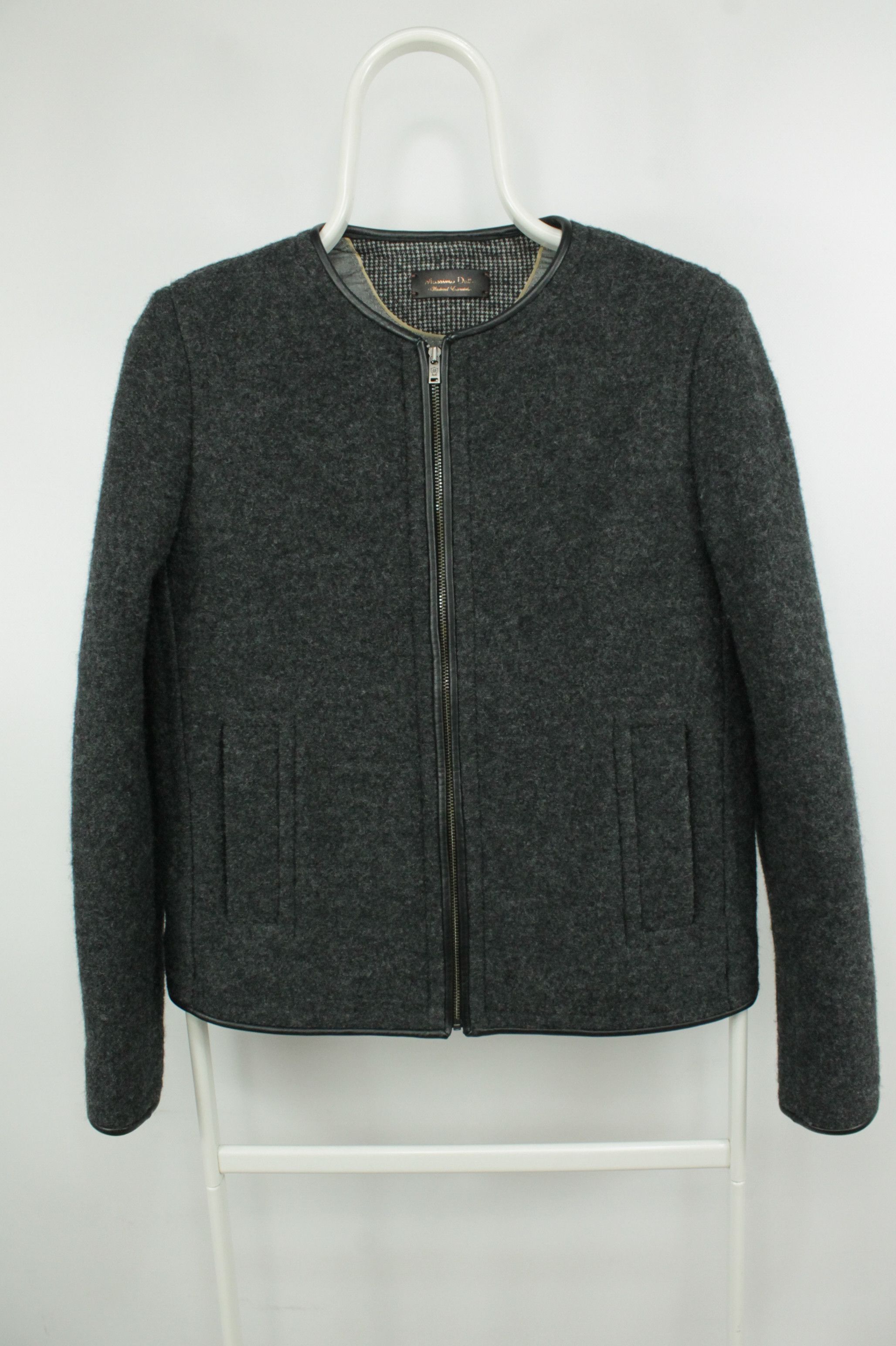Massimo Dutti Gray Wool Leather Trim Bomber Jacket Womens