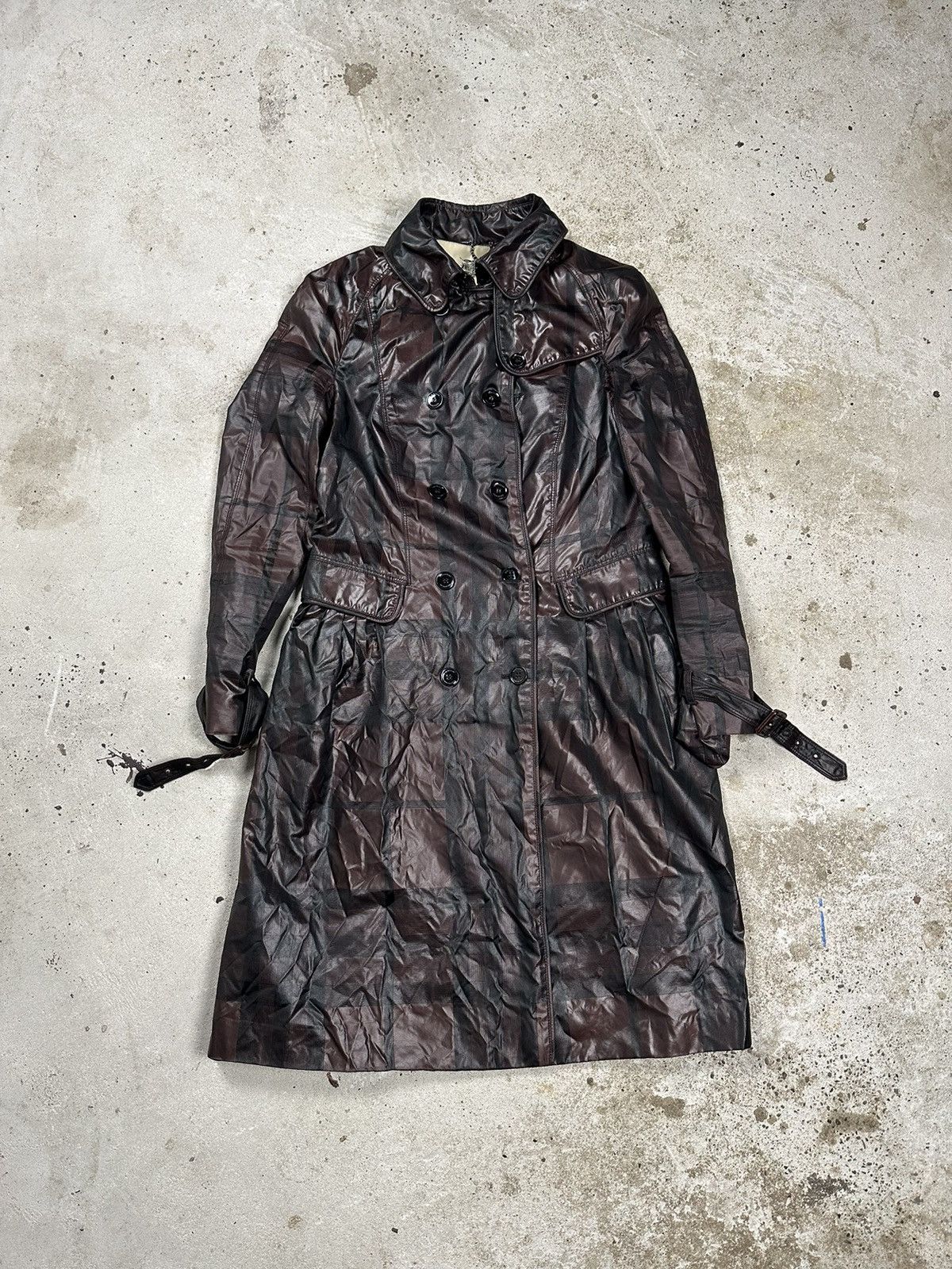 image of Burberry Waterloo Brown Nova Check Trench Coat, Women's (Size Medium)