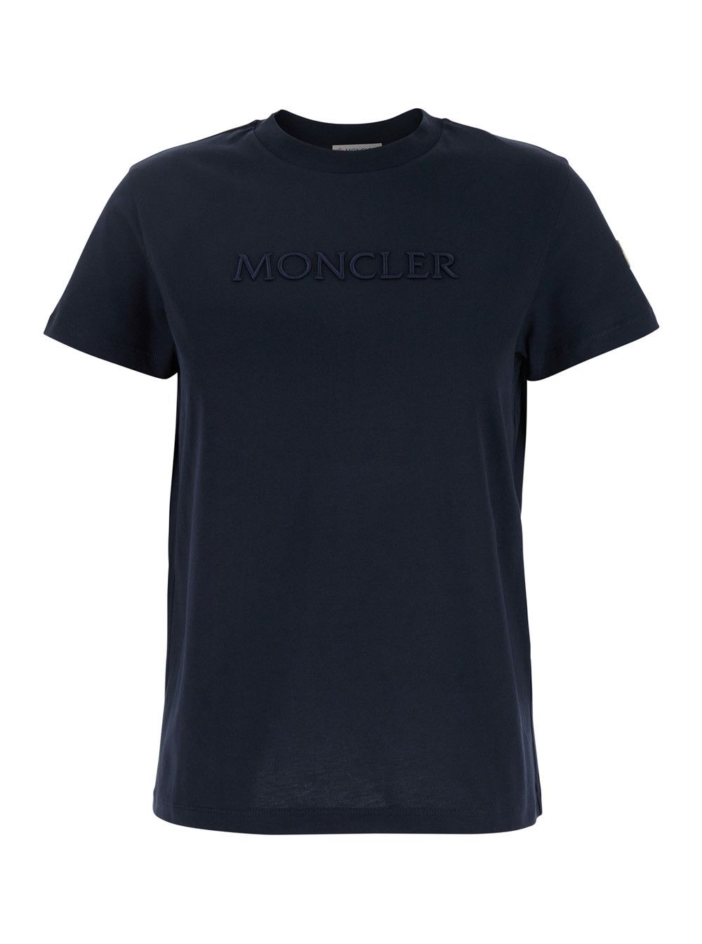 Moncler Blue T-Shirt with Logo Embroidered on the Front in Cotton Woman Size S / US 4 / IT 40 - 1 Thumbnail