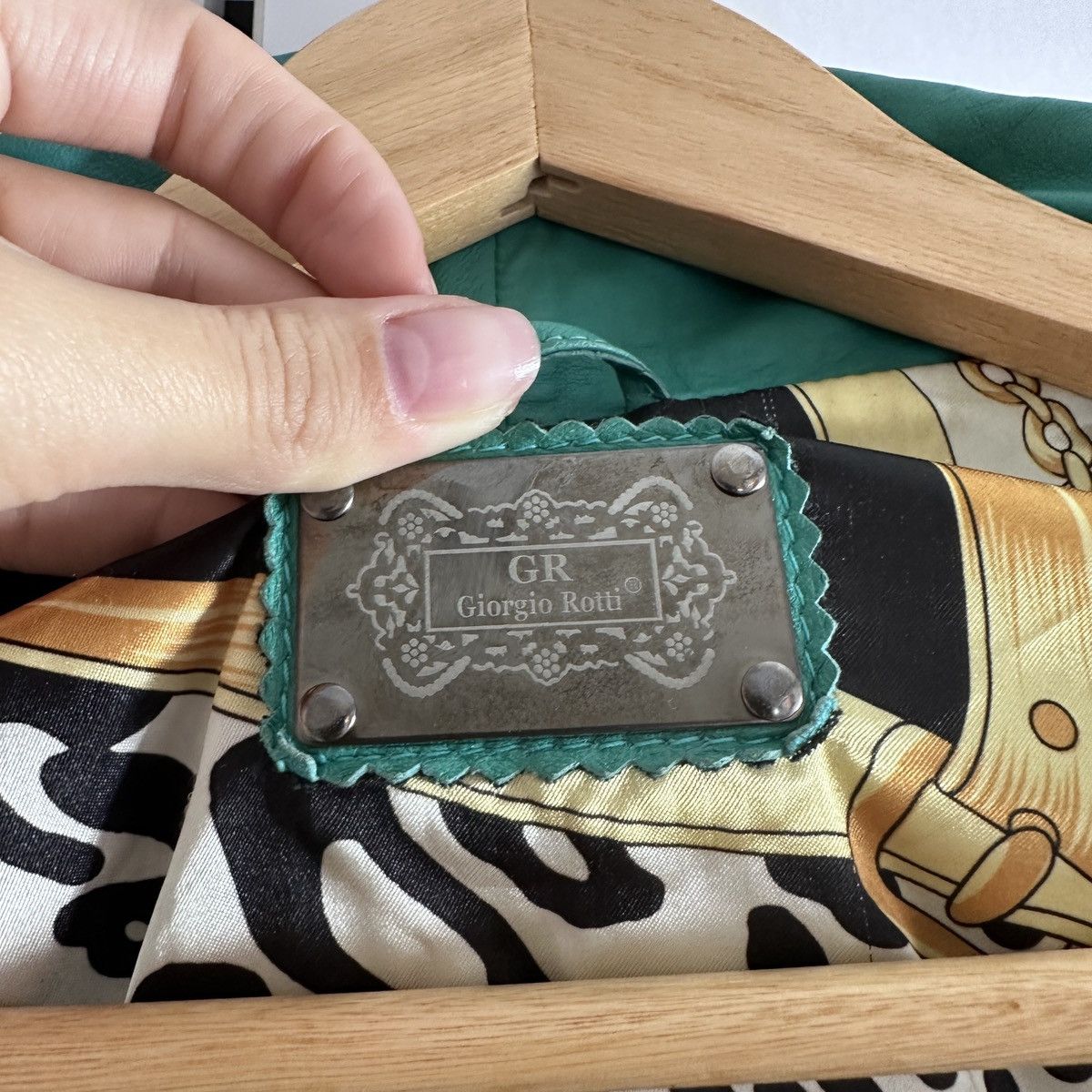 Other Vintage Giorgio Roti Green Leather Printed Silk Lining Size M / US 6-8 / IT 42-44 - 11 Thumbnail