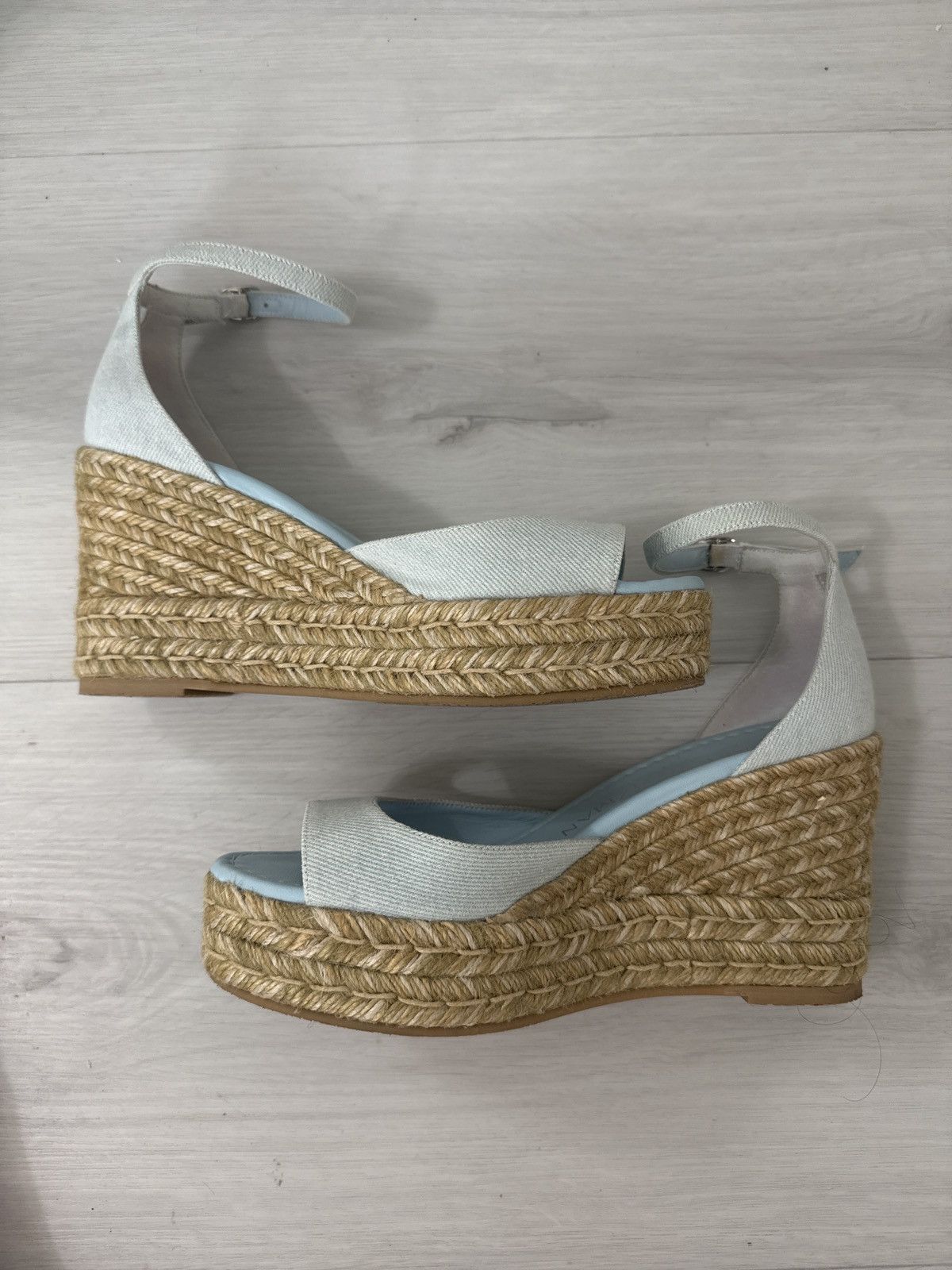 Stuart Weitzman Nudista Denim Ankle-Strap Wedge Espadrilles US 6.5 Size US 7 / IT 37 - 4 Thumbnail