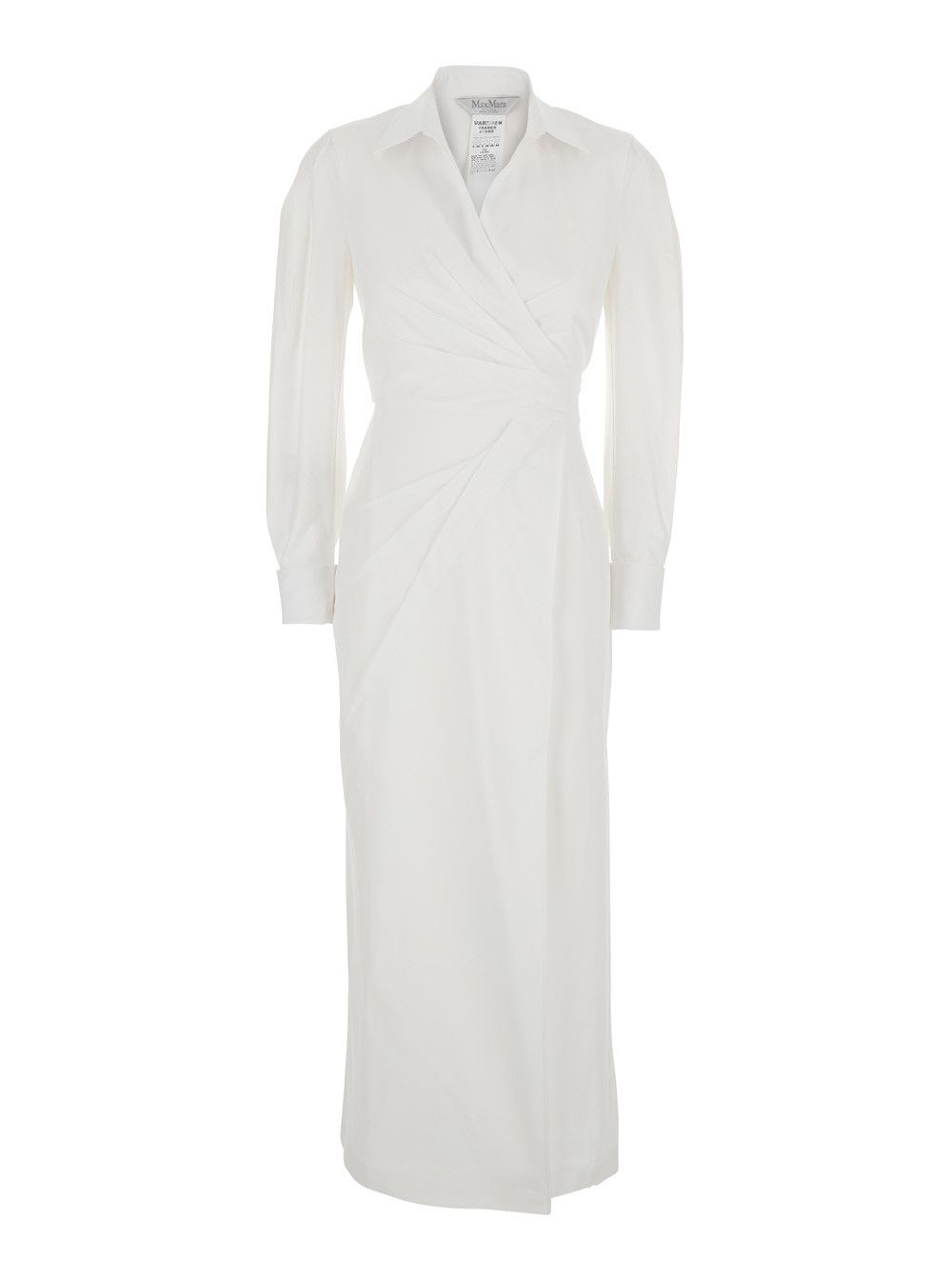 'Balzac' White Long Dress with Asymmetrical Pence Sewn at the Waist in Cotton Twill Woman