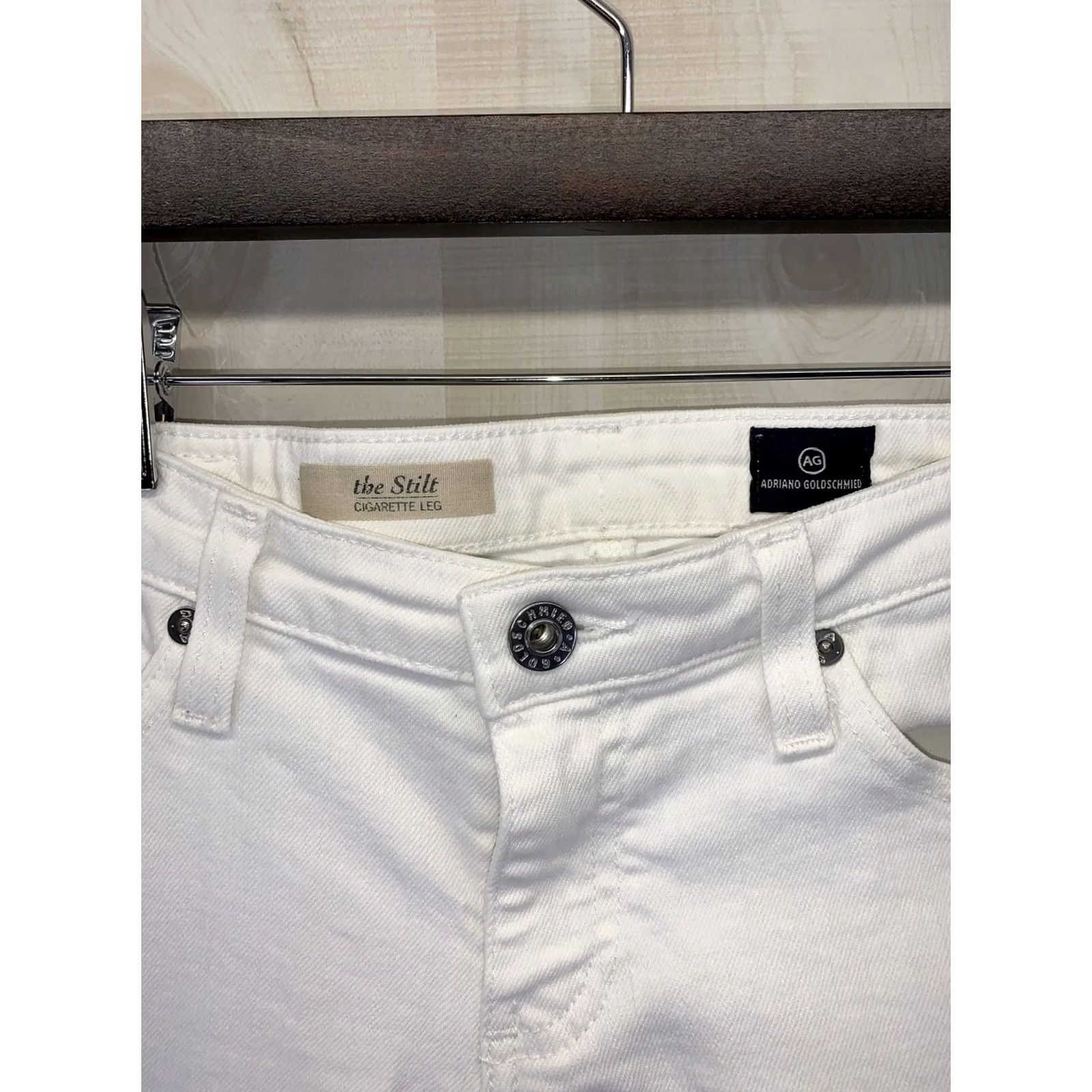 Denime AG Adriano Goldschmied The Stilt Cigarette Leg Jeans Womens 28 White Stretch Denim Regular Size 28" / US 6 / IT 42 - 6 Thumbnail