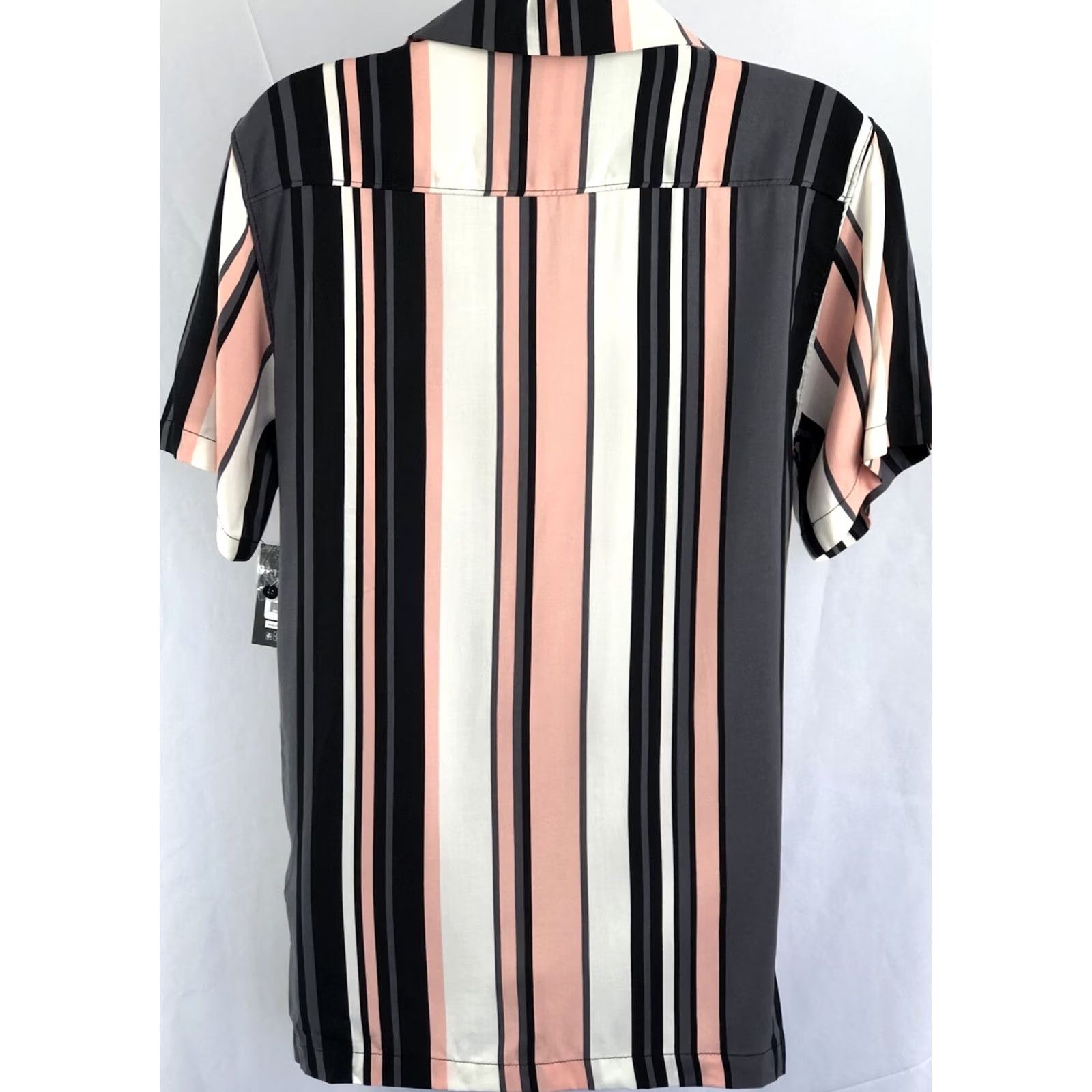 Vintage NWT No Boundaries Shirt XS Grey/Peach Stripe Button Up Short Sleeve hip hop Prep Mens Size US XS / EU 42 / 0 - 3 Thumbnail