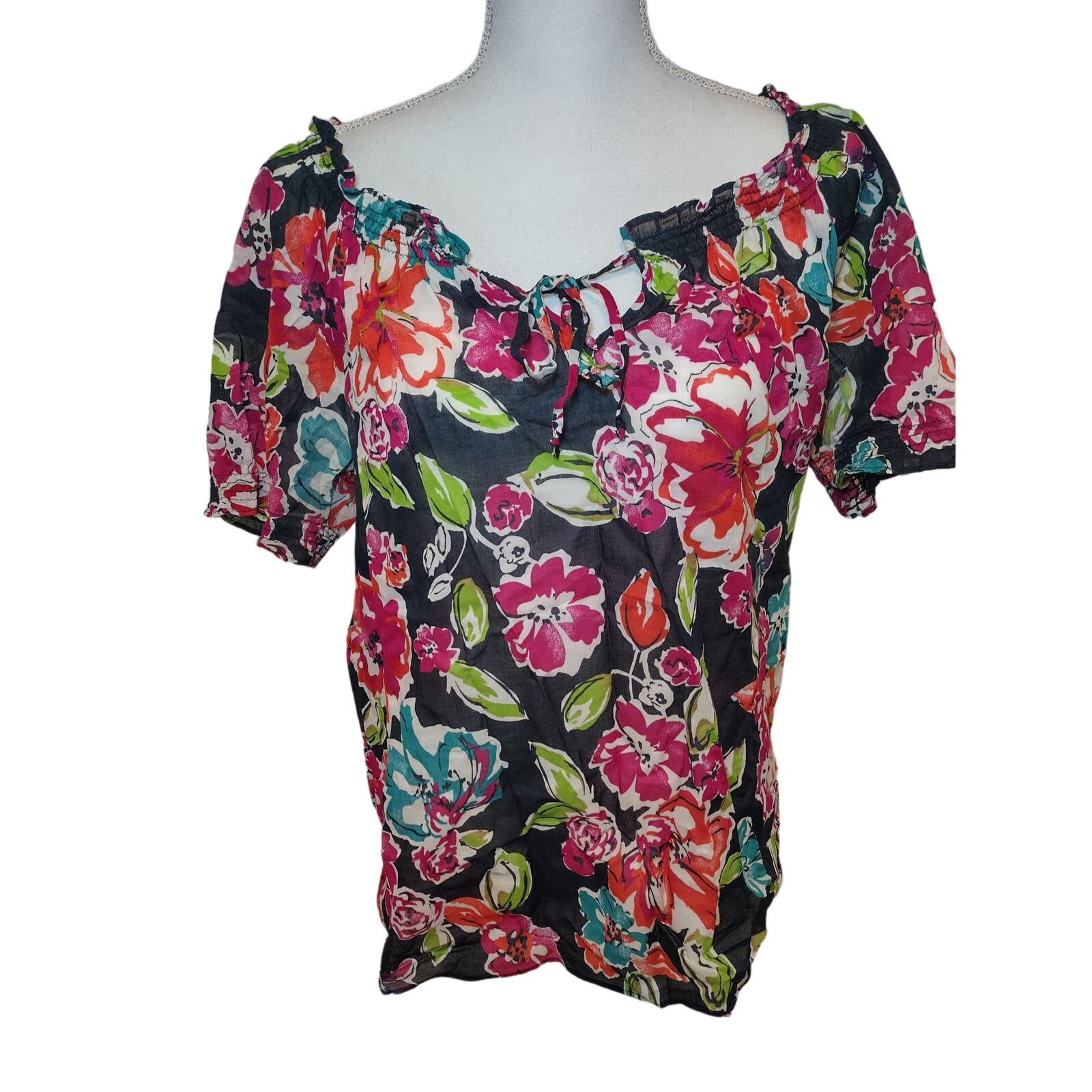 Ann Taylor Ann Taylor Womens Blouse Floral Print Ruffle Collar Tie Neck Size M / US 6-8 / IT 42-44 - 1 Thumbnail