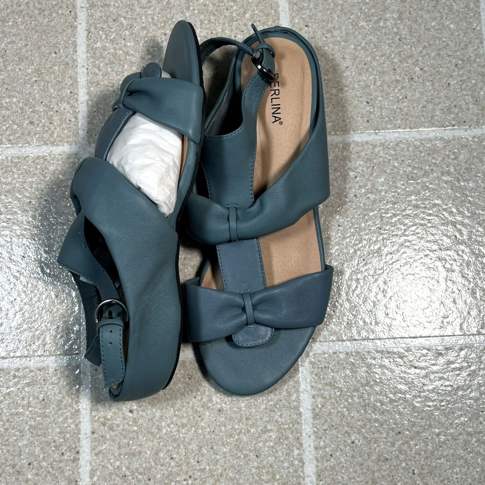 Vintage Perlina Sandal Women Strappy Blue Faux Leather Size 7.5 Blue Sandal Womens 7.5 Size US 8 / IT 38 - 4 Thumbnail
