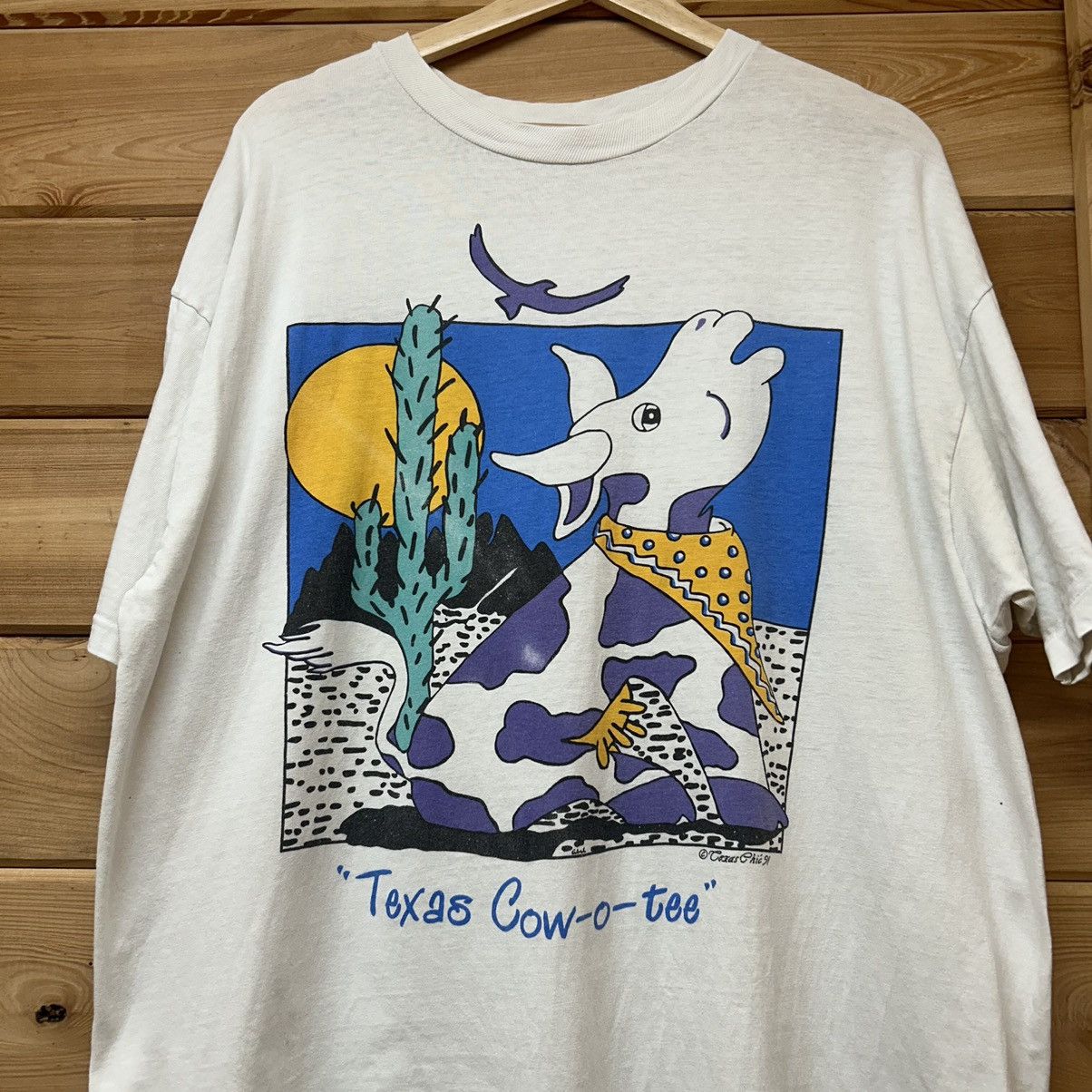 Vintage Vintage 1991 Texas “Cow-O-Tee” Funny Cow Art Style T Shirt Size US XL / EU 56 / 4 - 2 Thumbnail