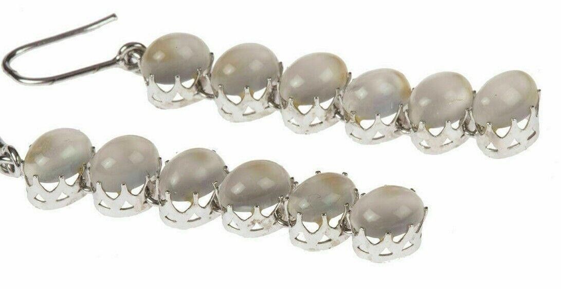 Designer Sterling Silver & Grey Moonstone Cabochon Dangling Earrings Size ONE SIZE - 1 Thumbnail