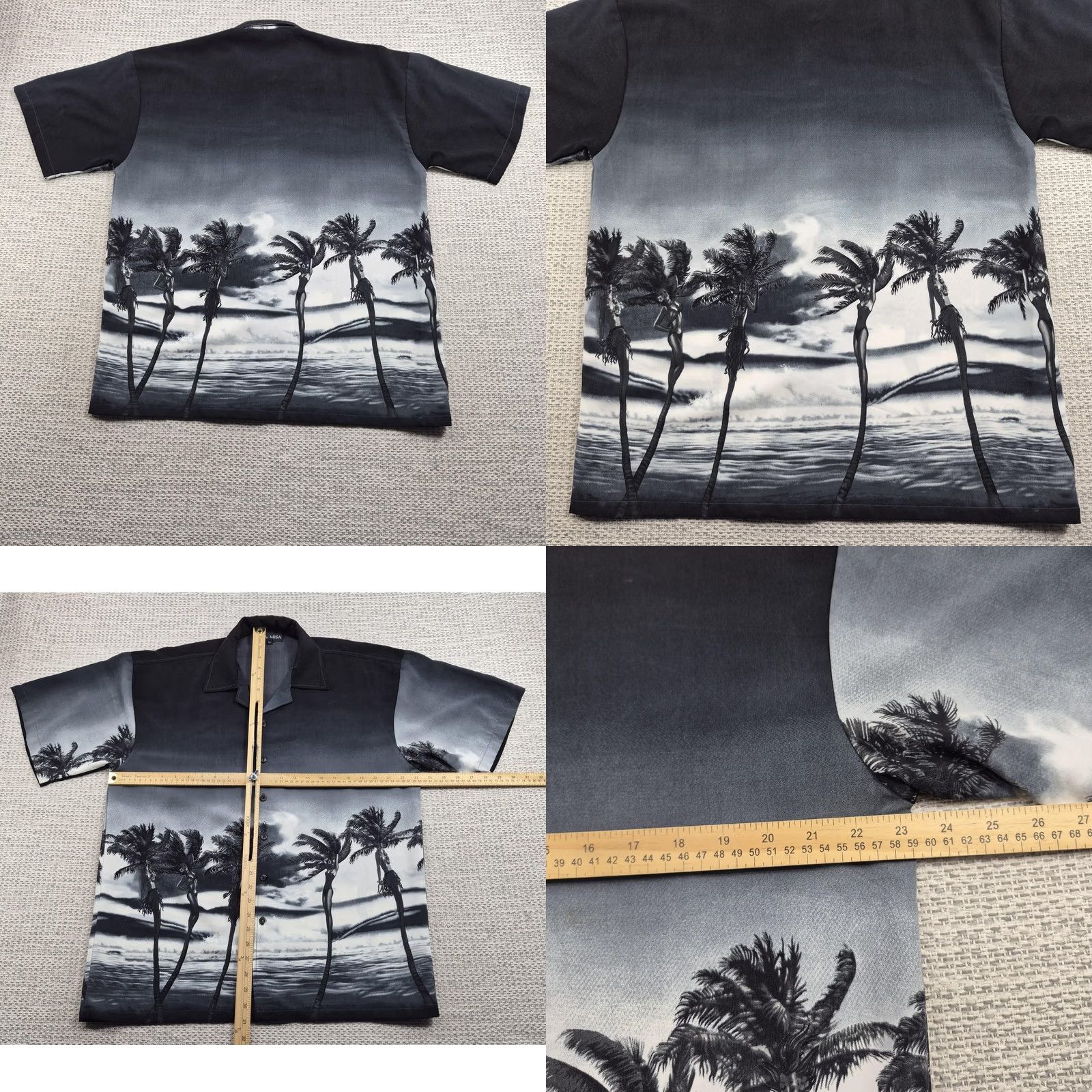Vintage VTG OSCA MISA Button Up Shirt Mens Large Pink Palm Tree Hawaiian Short Sleeve Gray Black Graphic Print Casual Size US L / EU 52-54 / 3 - 8 Thumbnail