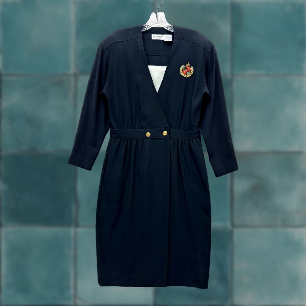 Liz Claiborne VINTAGE Liz Claiborne Sheath Blazer Dress 12 Black Military Crest Gold Buttons Womens Size XL / US 12-14 / IT 48-50 - 1 Thumbnail
