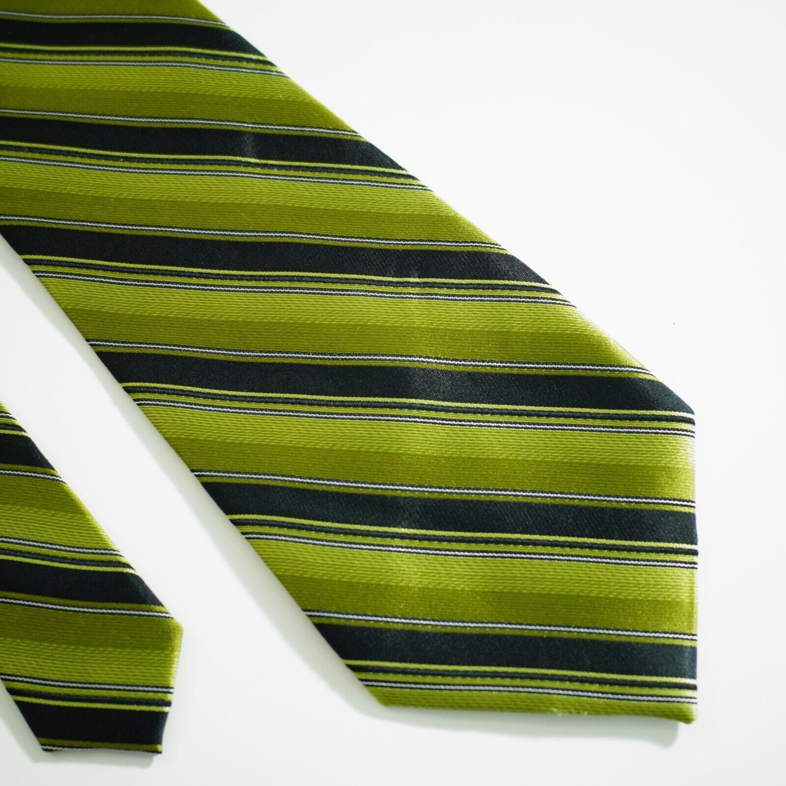 Stafford Stafford Woven Green Black Striped Wide Silk Tie Size ONE SIZE - 1 Thumbnail