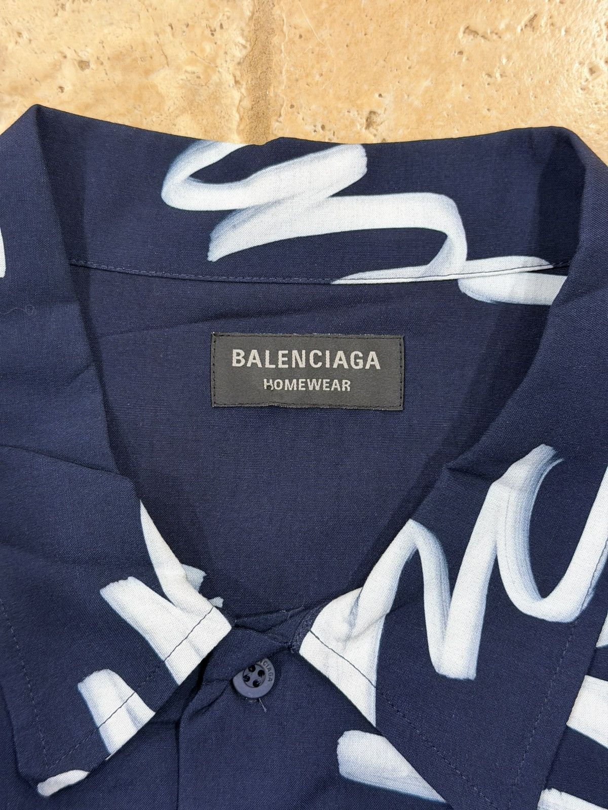 Balenciaga Balenciaga All Over Cursive Script Logo Minimal Navy Shirt Size US XL / EU 56 / 4 - 6 Thumbnail